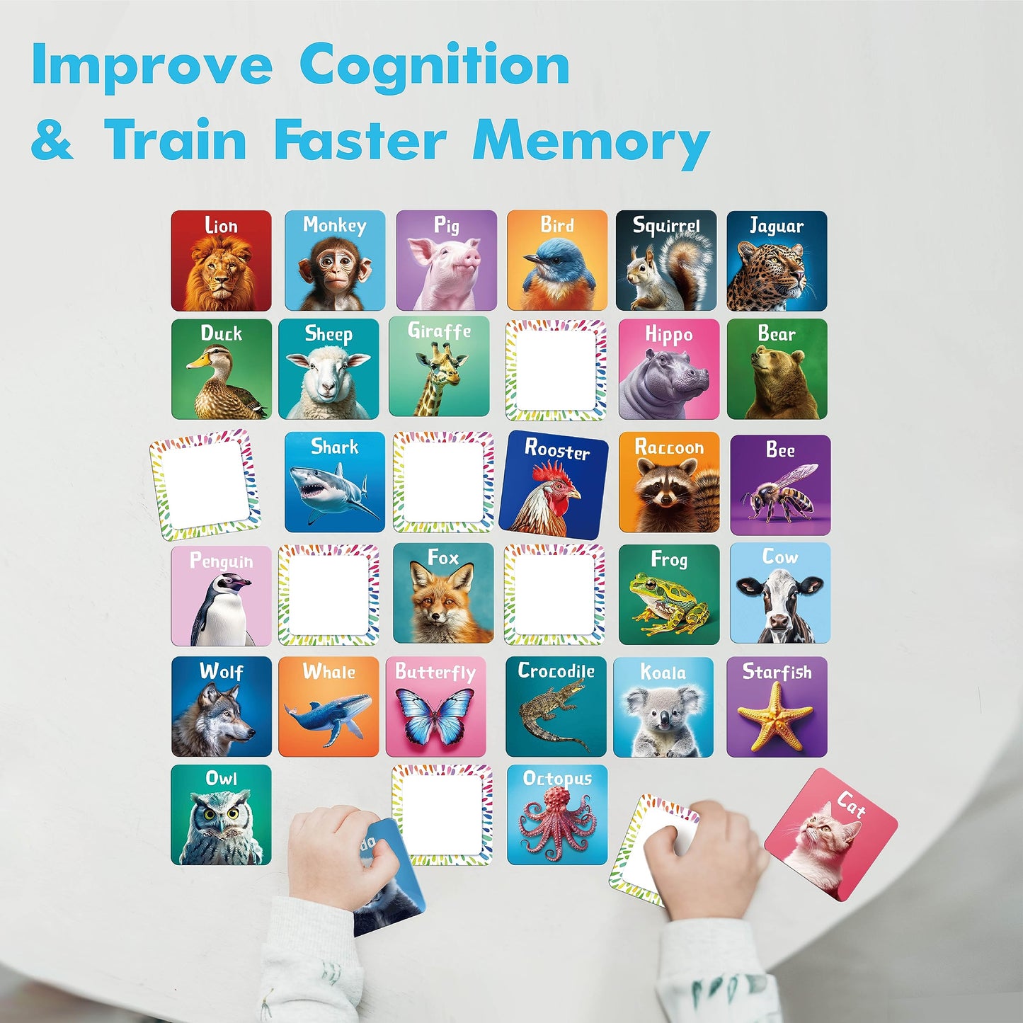 Hebayy 72 PCS Memory Matching Game – Real Animal Cards for Toddlers (36 Pairs)