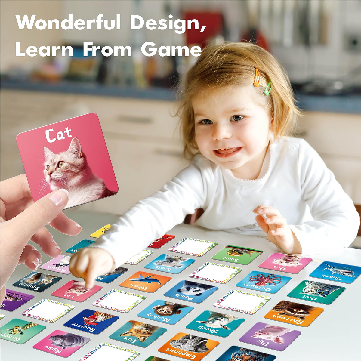Hebayy 72 PCS Memory Matching Game – Real Animal Cards for Toddlers (36 Pairs)
