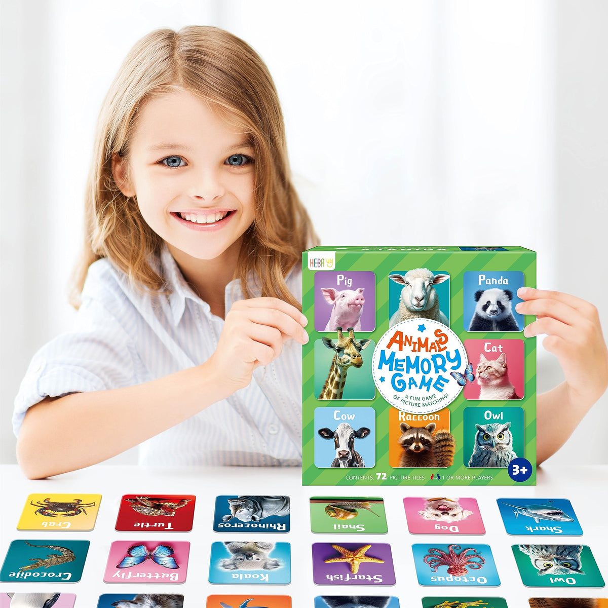 Hebayy 72 PCS Memory Matching Game – Real Animal Cards for Toddlers (36 Pairs)