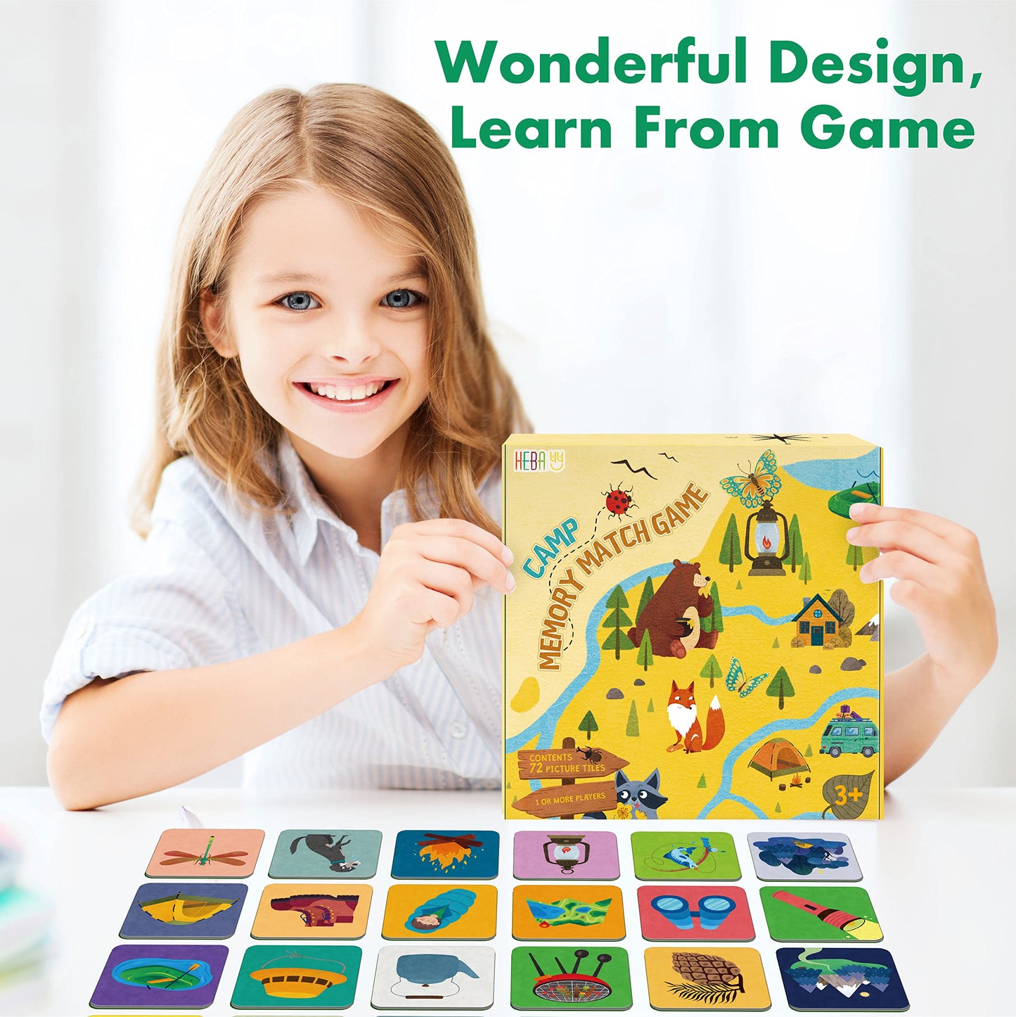 Hebayy Memory Matching Game – 72 Camping Theme Cards for Toddlers (36 Pairs)