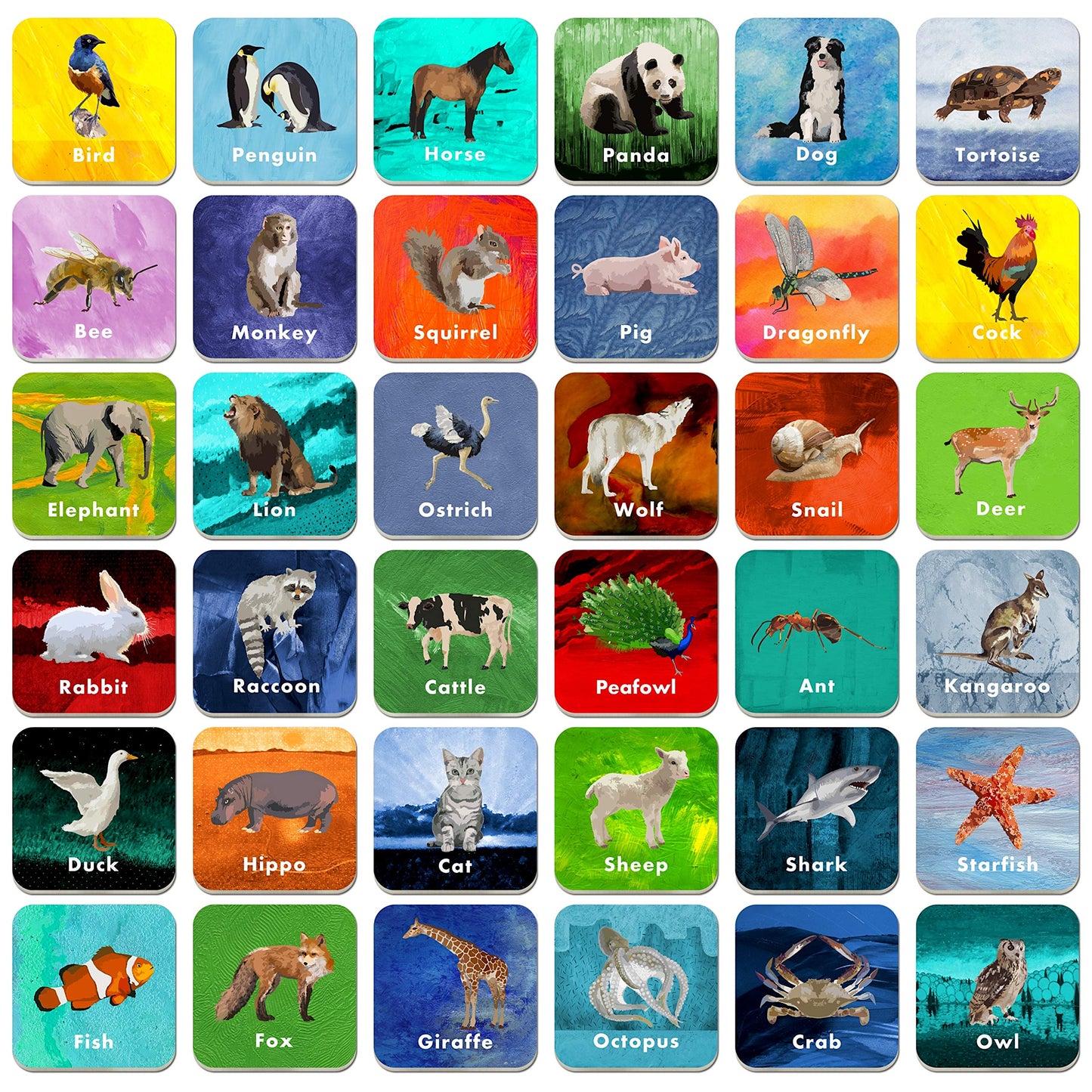 Hebayy 36-Pair Animal Matching Game Flash Cards – Erasable, 2 inch x 2 inch