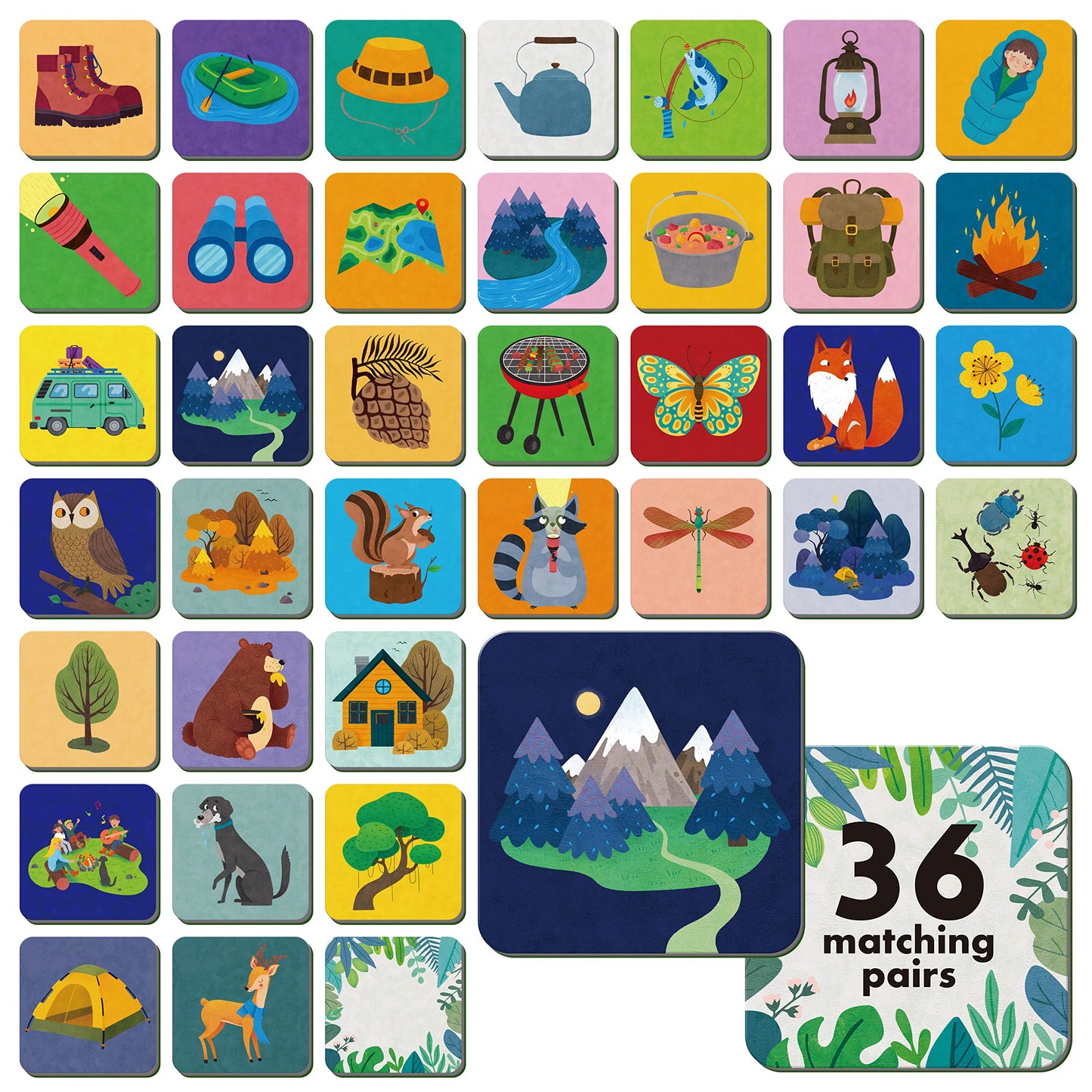 Hebayy Memory Matching Game – 72 Camping Theme Cards for Toddlers (36 Pairs)