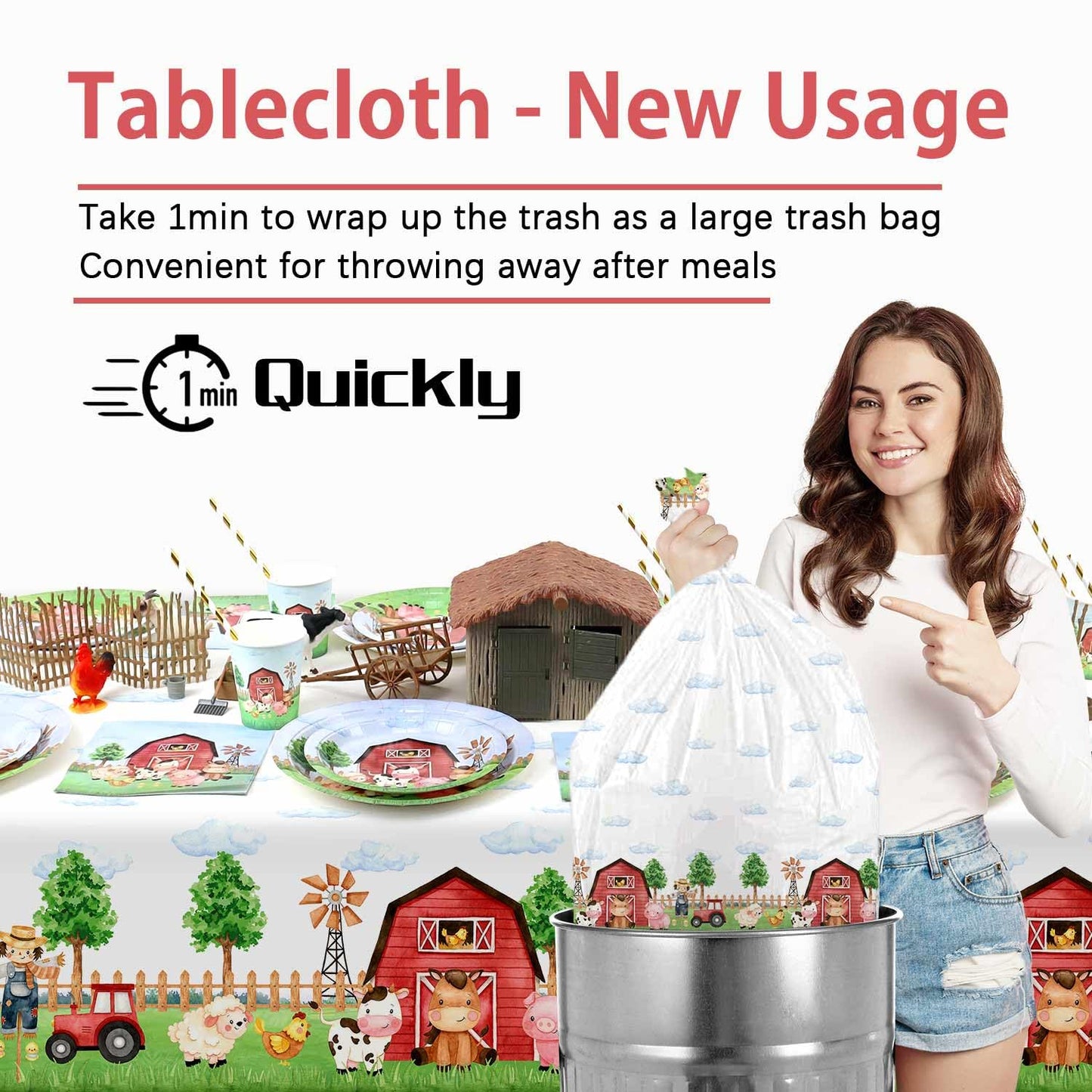 Heboland Farm Animal Tablecloth 3-Piece Set, 54 x 108 in — Barnyard Party Essentials