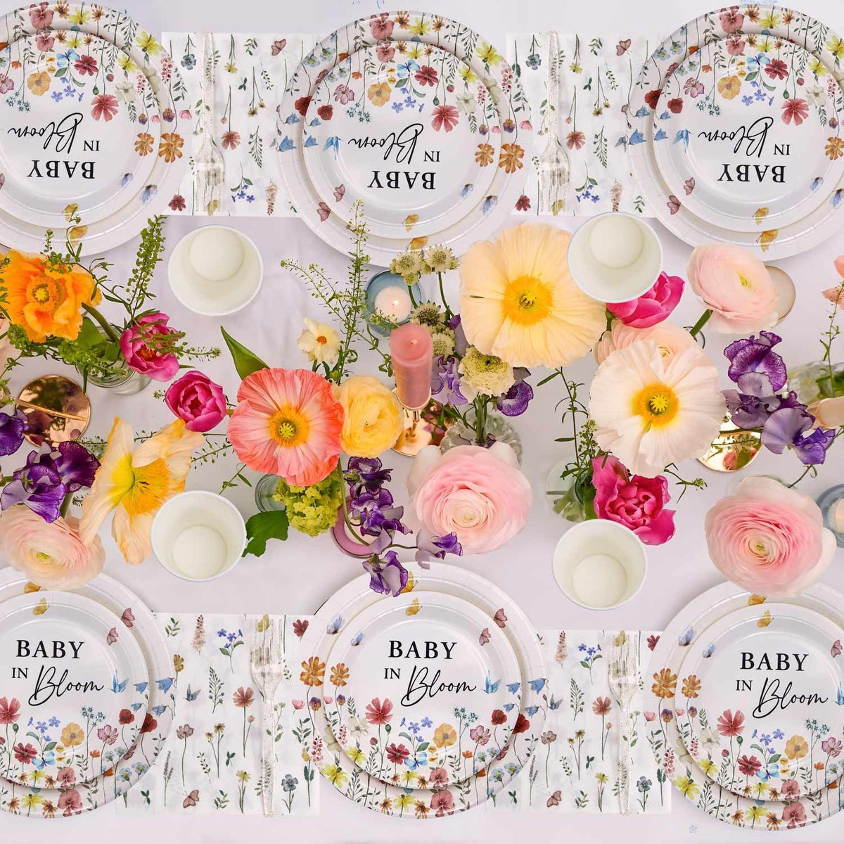 Heboland Wildflower Baby in Bloom: Plates & Utensils for Baby Shower (100pcs, 25 Guests)