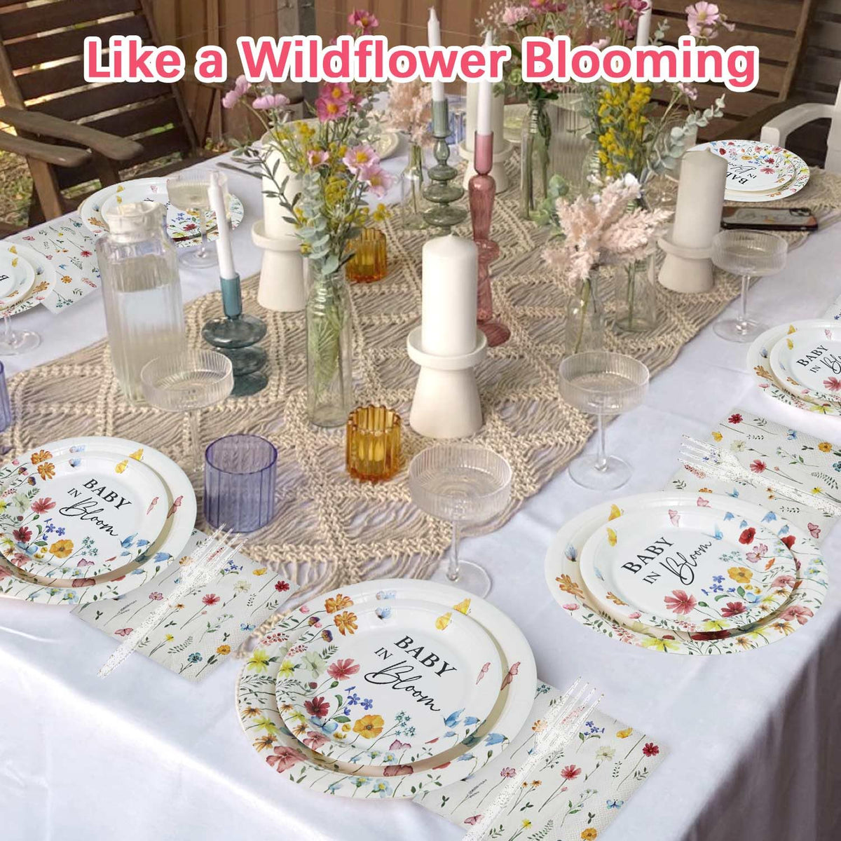 Heboland Wildflower Baby in Bloom: Plates & Utensils for Baby Shower (100pcs, 25 Guests)