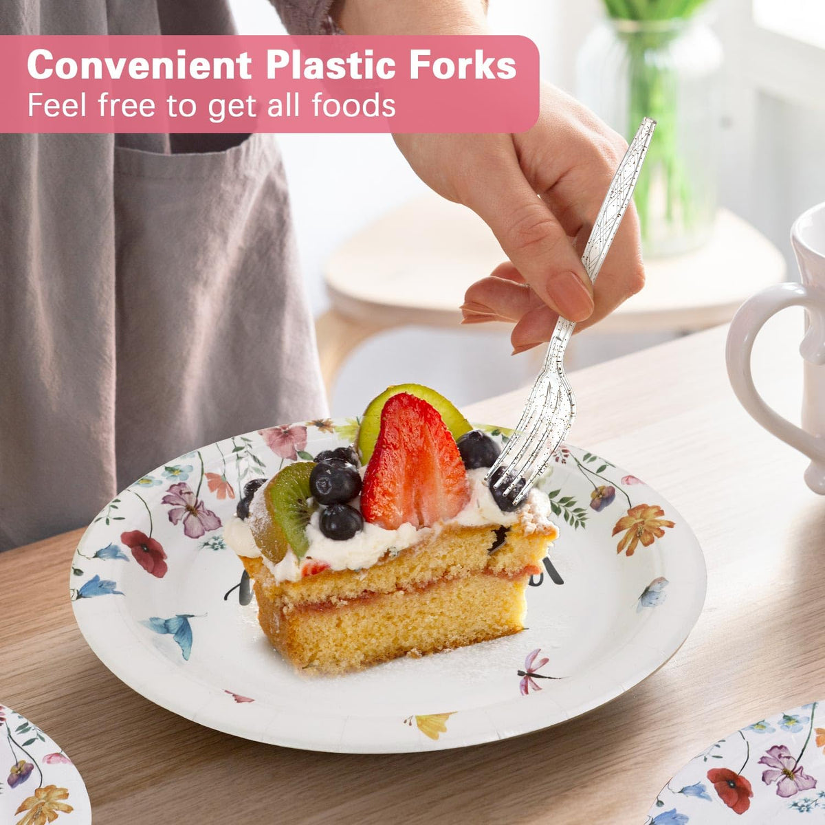 Heboland Wildflower Baby in Bloom: Plates & Utensils for Baby Shower (100pcs, 25 Guests)