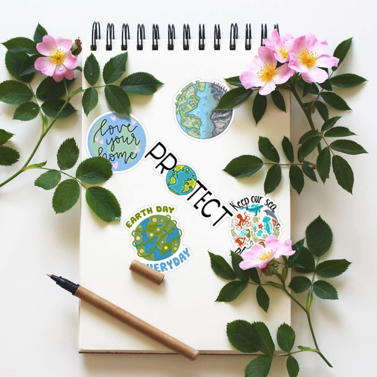 Hebraeos Environmental Protection Stickers – 100pcs Earth Day Vinyl Stickers for Water Bottles, Stationery, and More