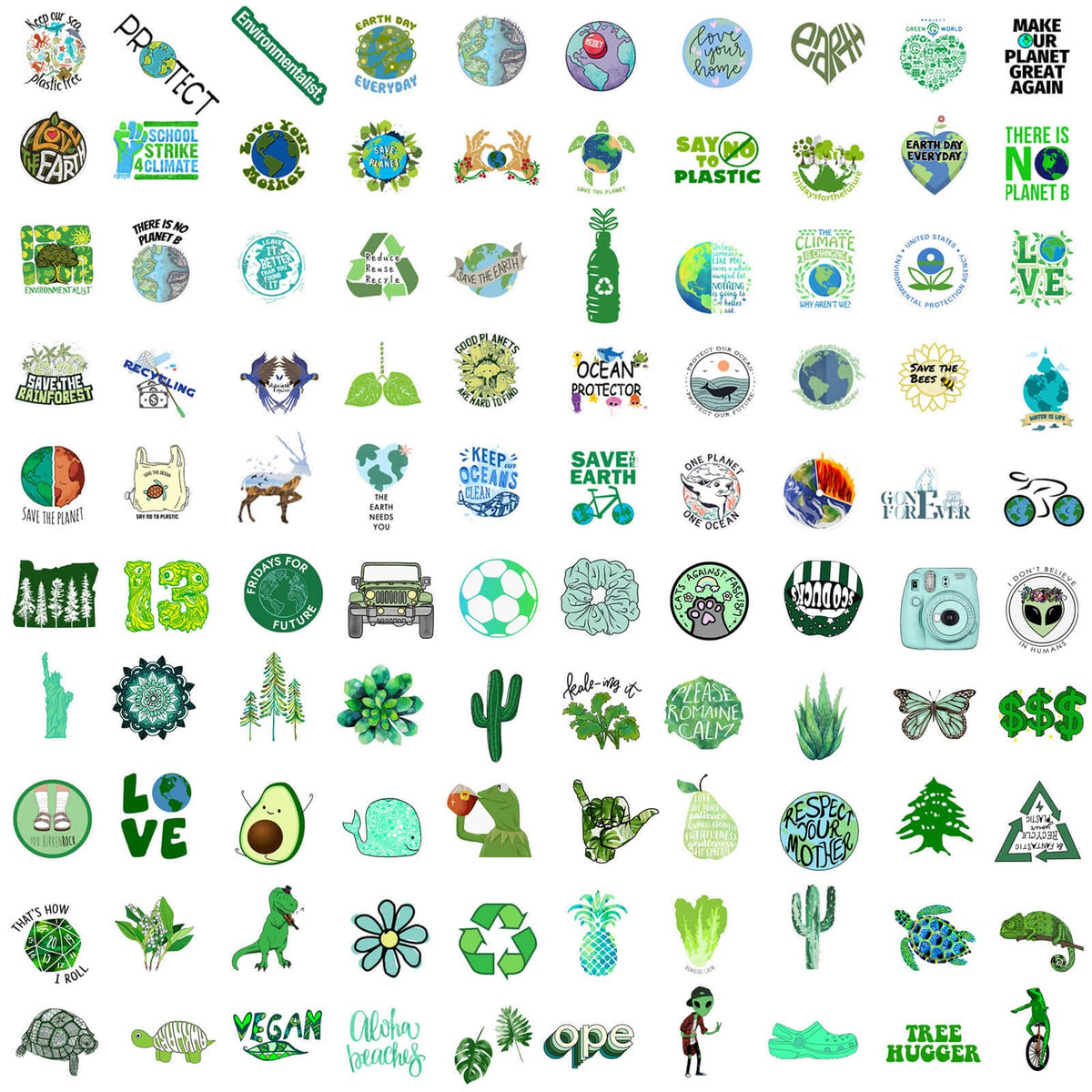 Hebraeos Environmental Protection Stickers – 100pcs Earth Day Vinyl Stickers for Water Bottles, Stationery, and More