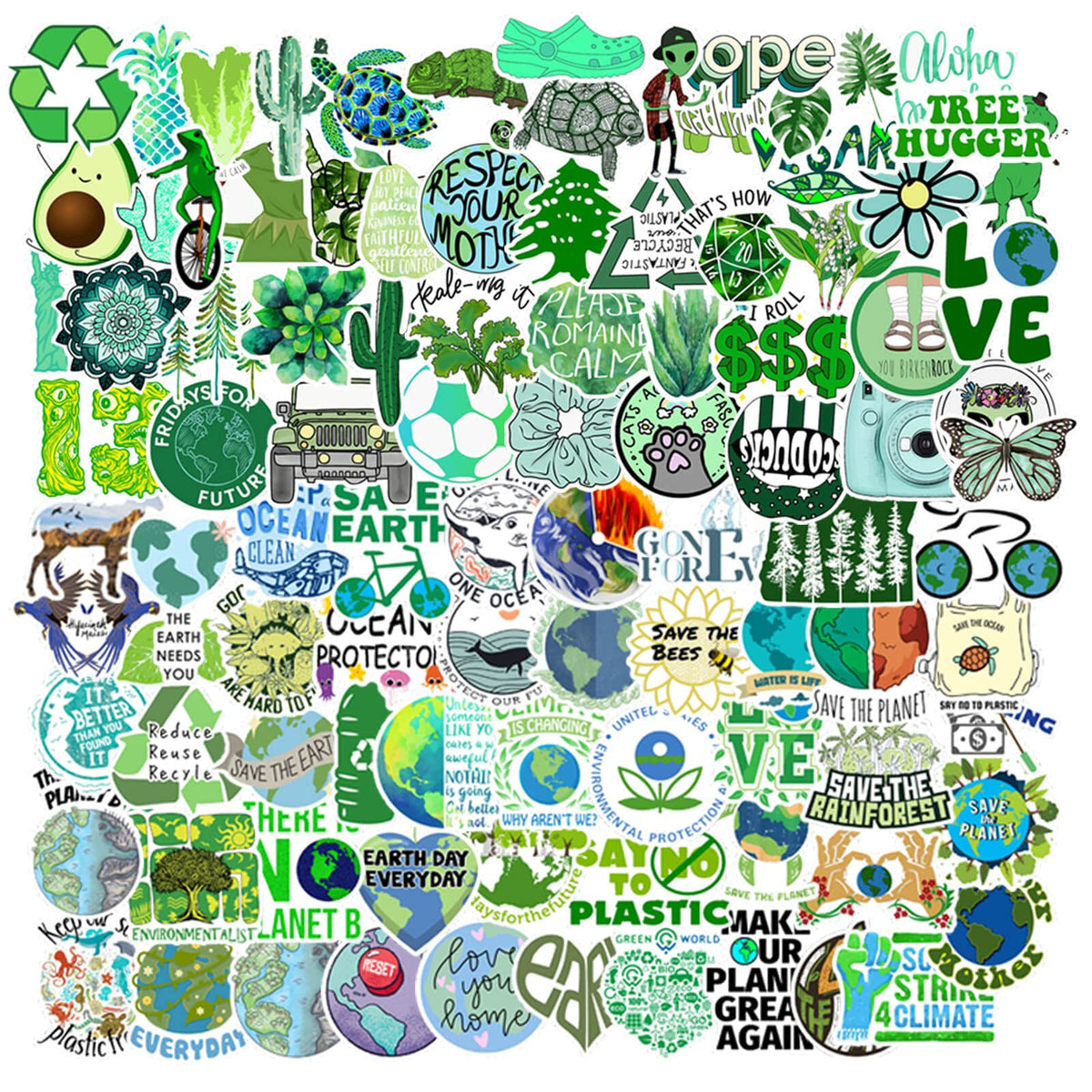 Hebraeos Environmental Protection Stickers – 100pcs Earth Day Vinyl Stickers for Water Bottles, Stationery, and More