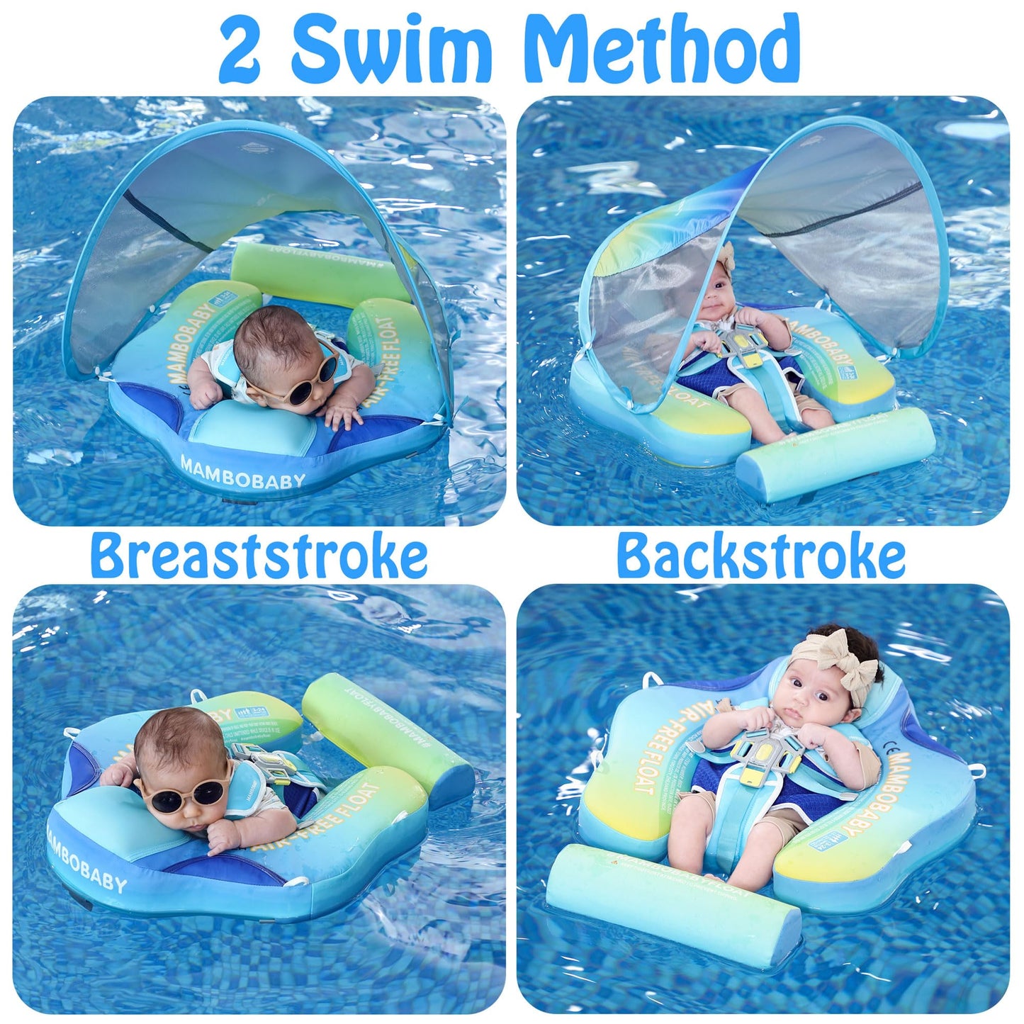 HECCEI Mambobaby Float with Tail and Canopy – Non-Inflatable Baby Swim Float, Skin-Friendly Leather (Standard Edition Gradient)