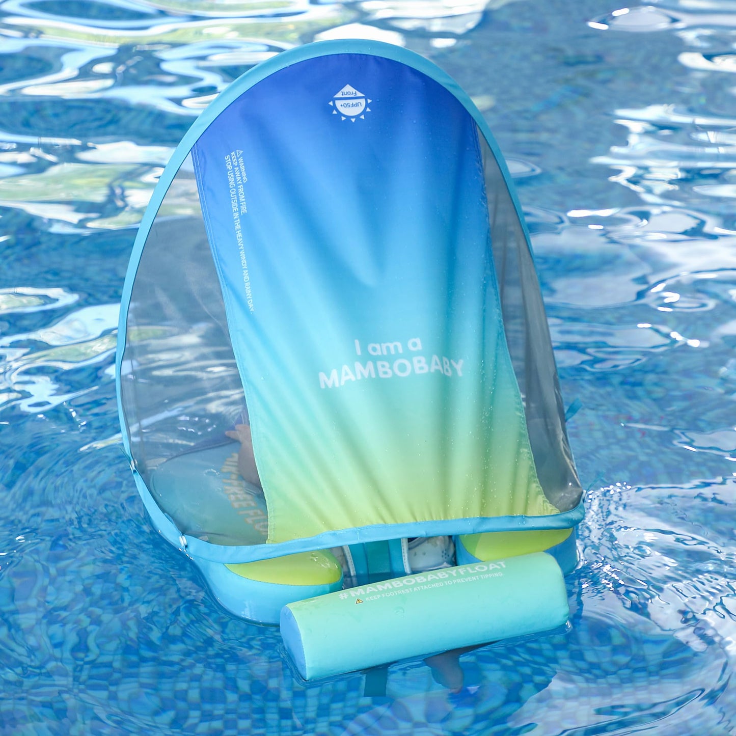 HECCEI Mambobaby Float with Tail and Canopy – Non-Inflatable Baby Swim Float, Skin-Friendly Leather (Standard Edition Gradient)