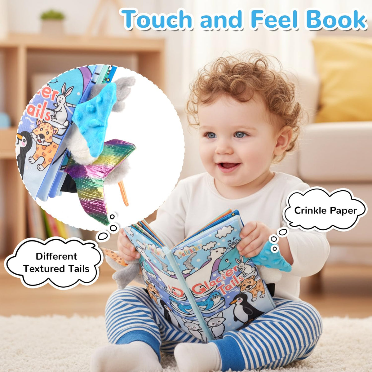 HECCEI Baby Cloth Book – Soft, Safe 0-6 Months Sensory Book with Glacier Tails