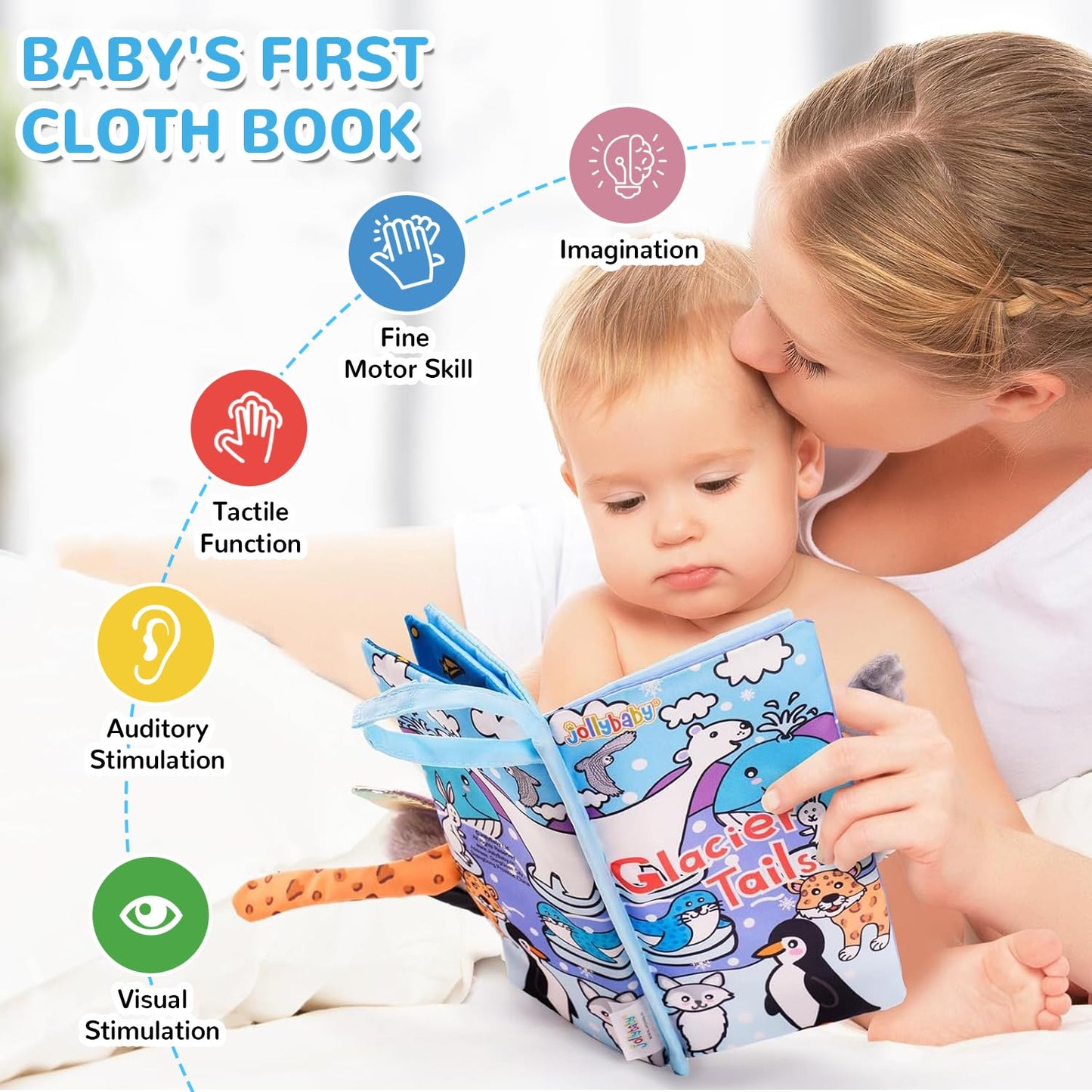 HECCEI Baby Cloth Book – Soft, Safe 0-6 Months Sensory Book with Glacier Tails