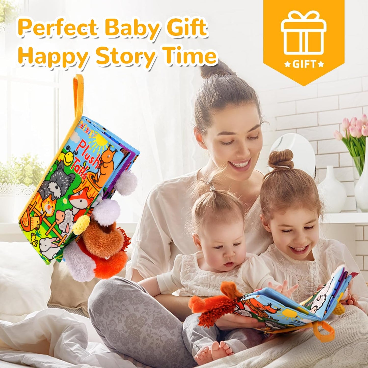 HECCEI Baby Cloth Book 0-6 Months | Soft Crinkle Tail Sensory Book for Infants