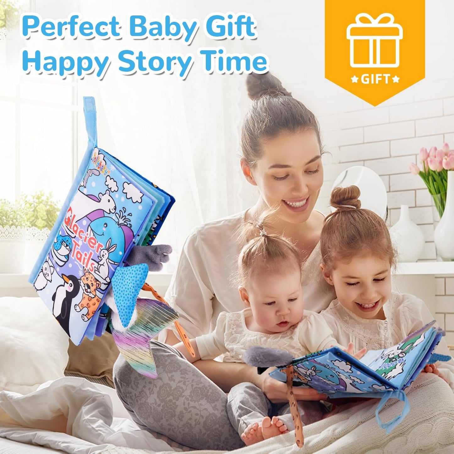 HECCEI Baby Cloth Book – Soft, Safe 0-6 Months Sensory Book with Glacier Tails