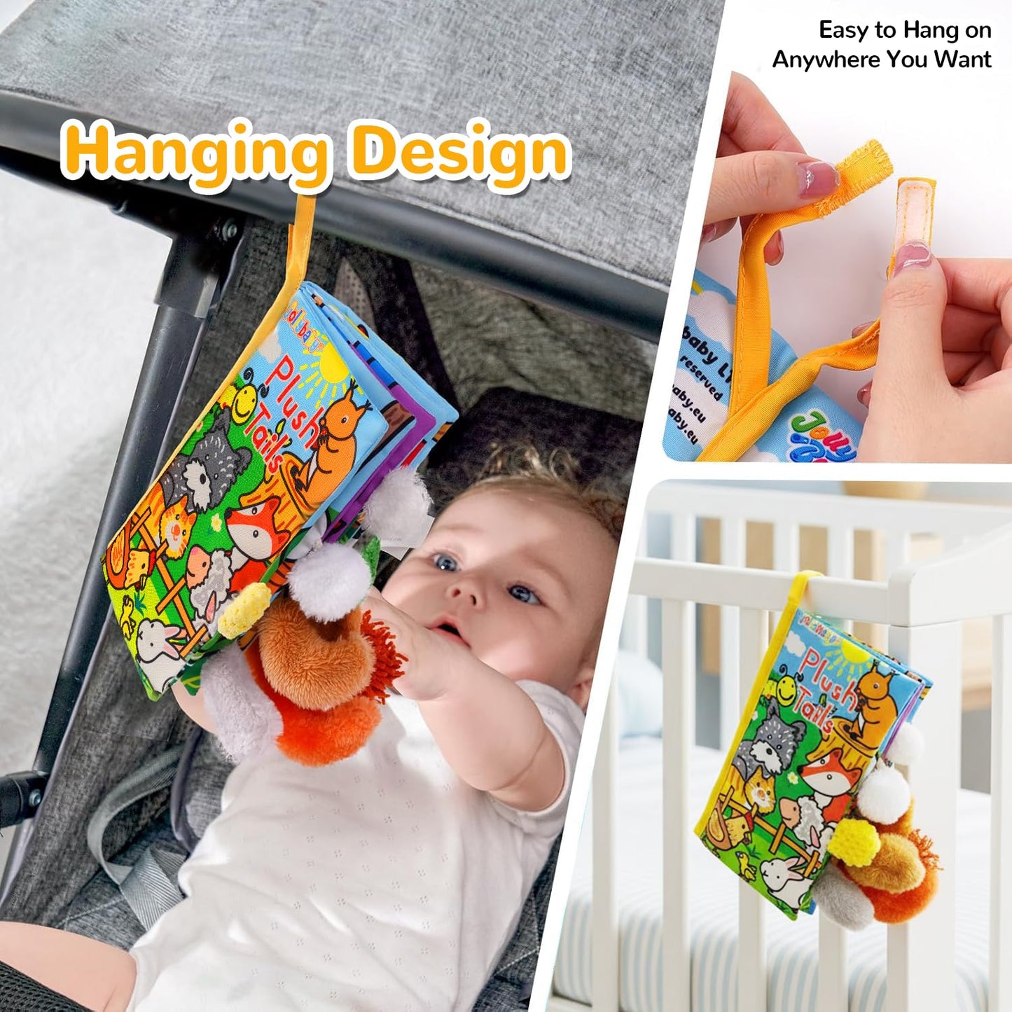 HECCEI Baby Cloth Book 0-6 Months | Soft Crinkle Tail Sensory Book for Infants
