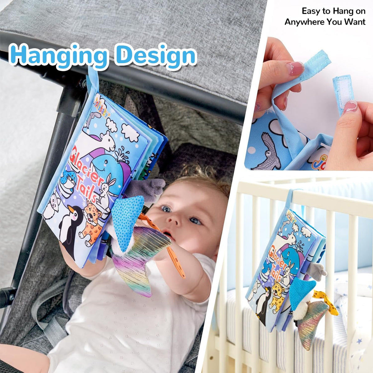 HECCEI Baby Cloth Book – Soft, Safe 0-6 Months Sensory Book with Glacier Tails