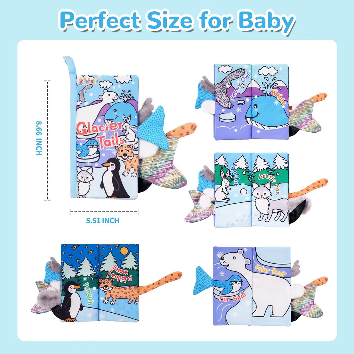 HECCEI Baby Cloth Book – Soft, Safe 0-6 Months Sensory Book with Glacier Tails