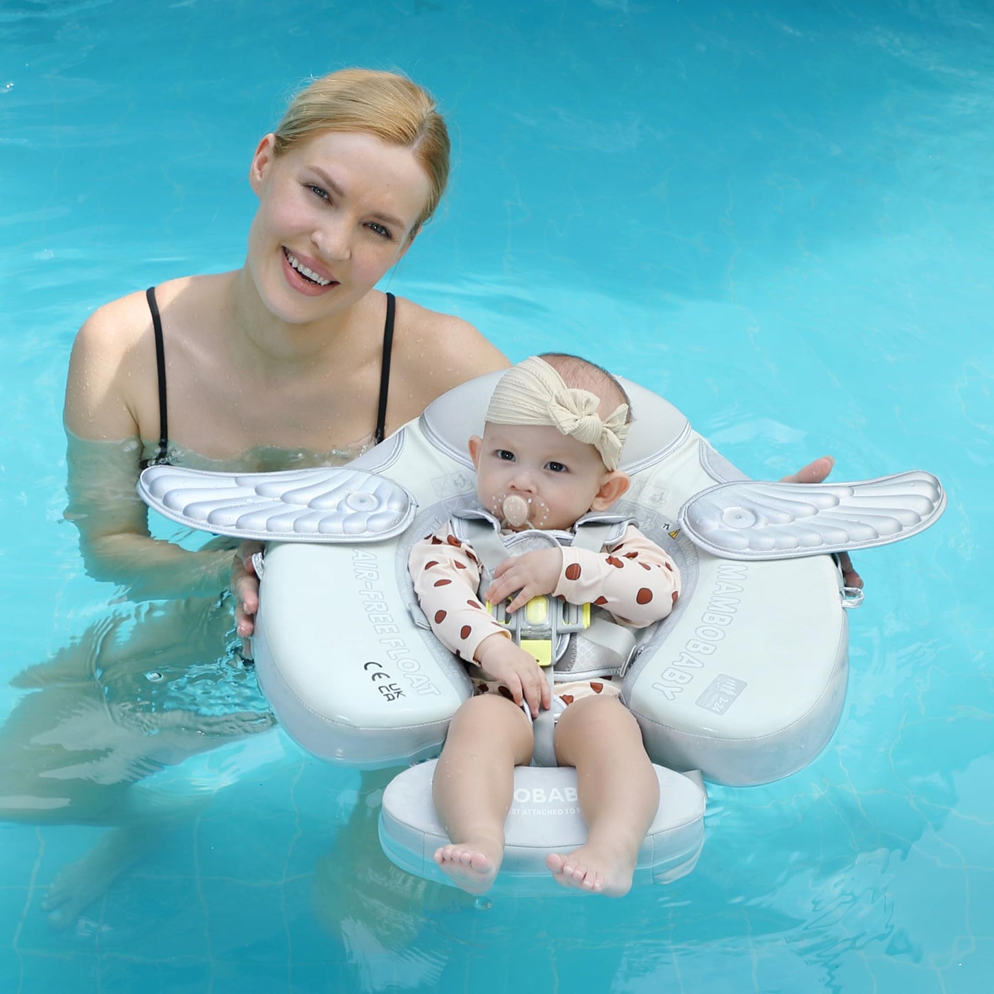 HECCEI Mambobaby Add Tail Baby Float with Sun Canopy – Angel Silver | Safe, Fun Water Time