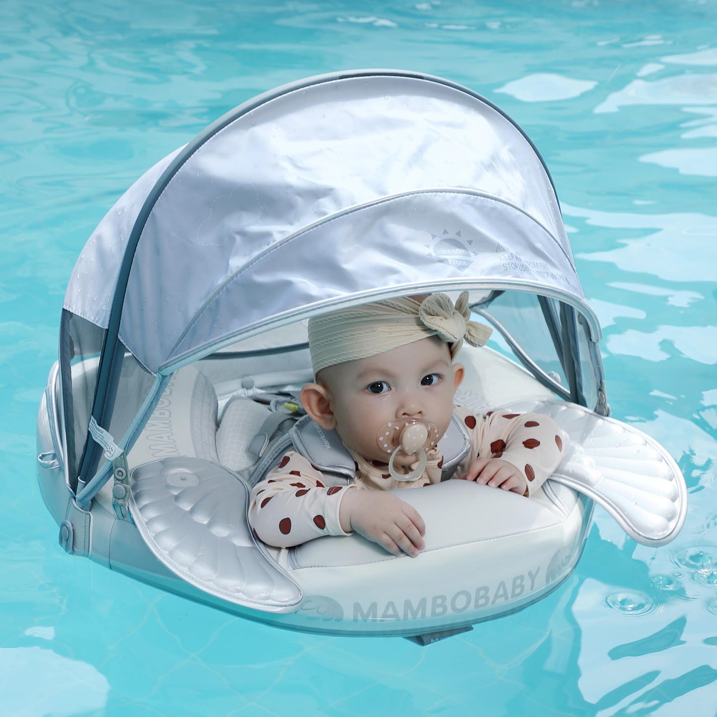 HECCEI Mambobaby Add Tail Baby Float with Sun Canopy – Angel Silver | Safe, Fun Water Time