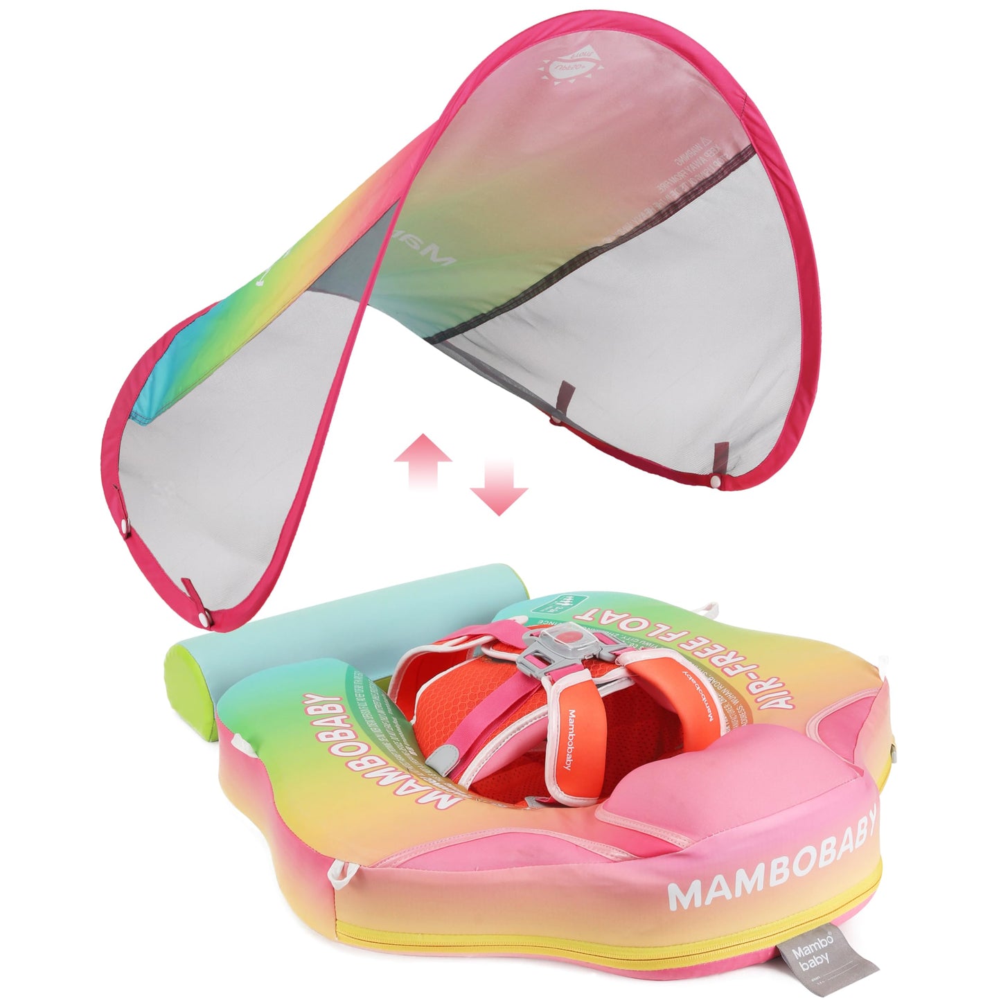 HECCEI Mambobaby Add Tail Baby Float with Sun Canopy Rainbow – 360° Protection for Babies 3–24 Months
