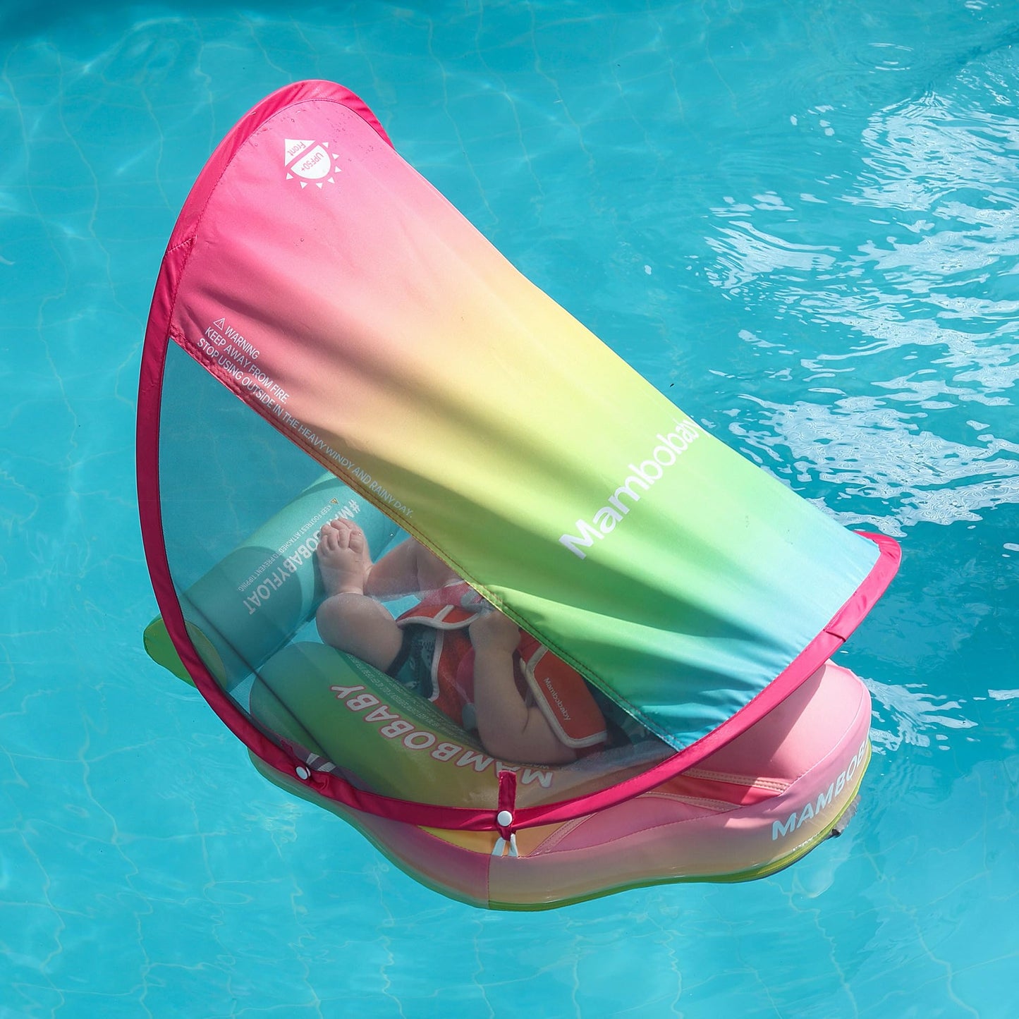 HECCEI Mambobaby Add Tail Baby Float with Sun Canopy Rainbow – 360° Protection for Babies 3–24 Months