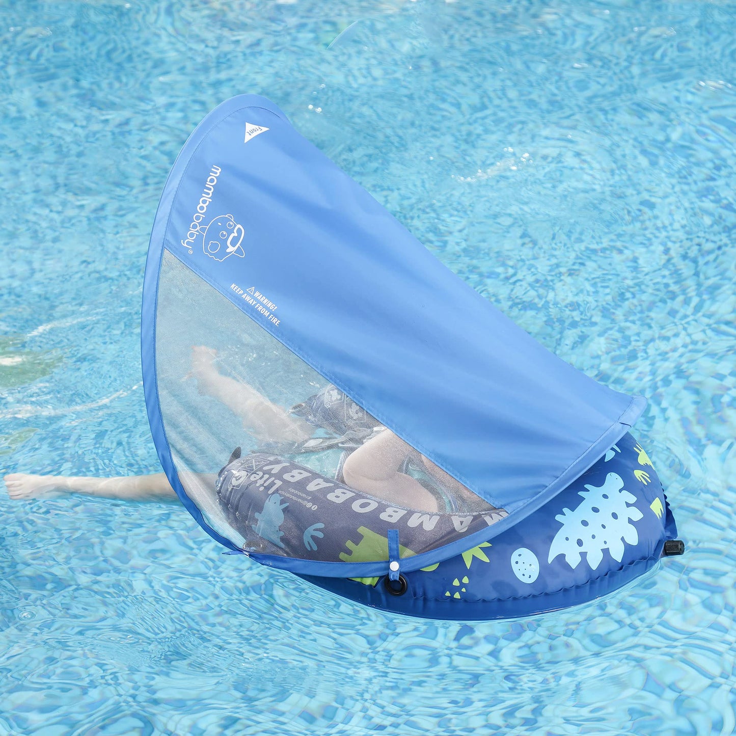HECCEI Mambobaby: Compressible Folding Baby Self-Inflating Float with Sun Canopy – Blue