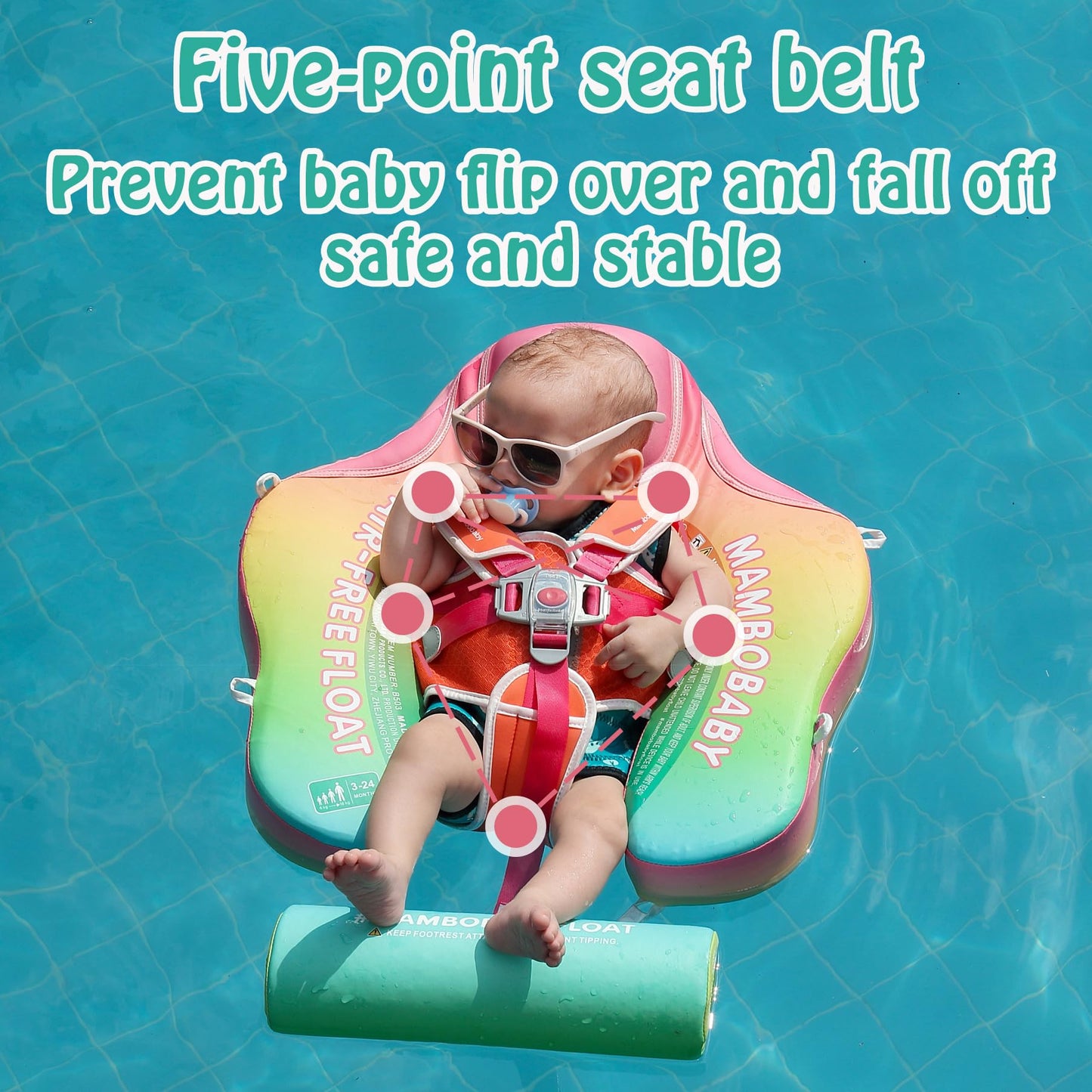 HECCEI Mambobaby Add Tail Baby Float with Sun Canopy Rainbow – 360° Protection for Babies 3–24 Months