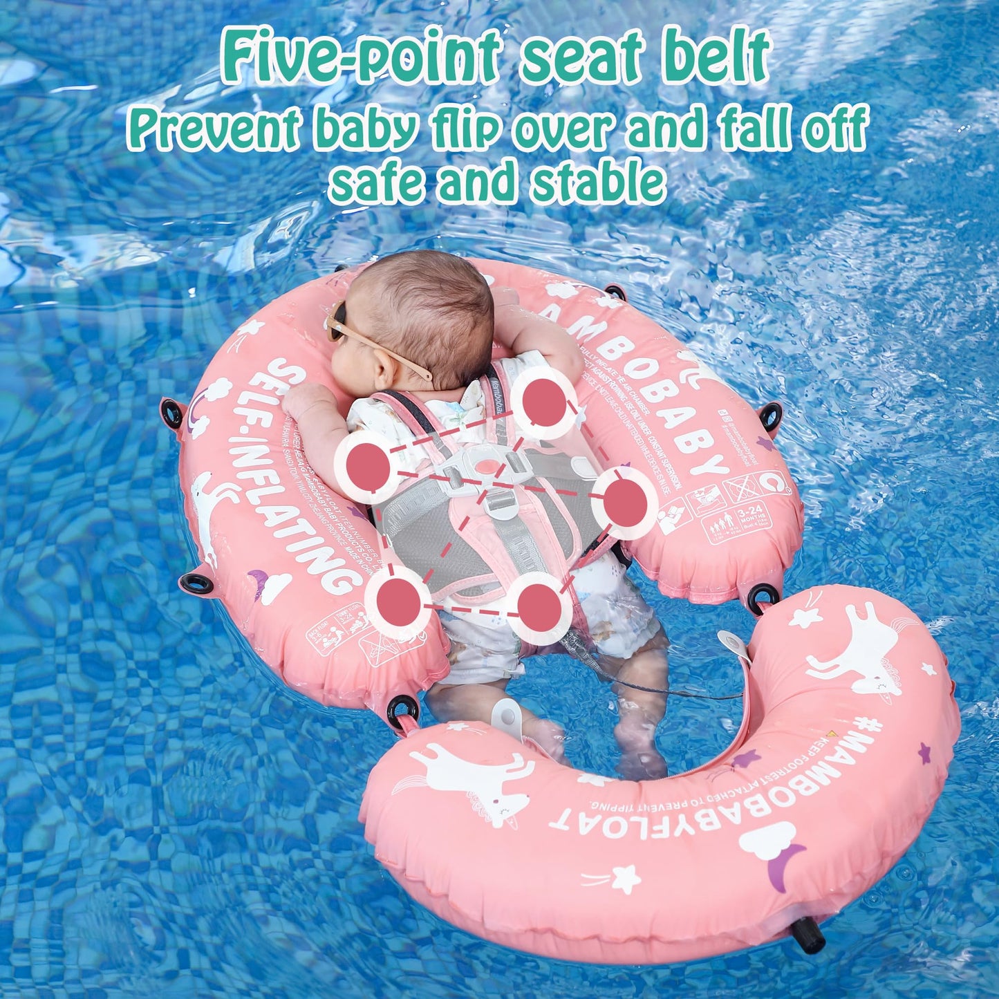 HECCEI Mambobaby Baby Pool Float Hammock with Canopy – Self-Inflating Water Bed, 3-24 Months, UPF50+, Pink