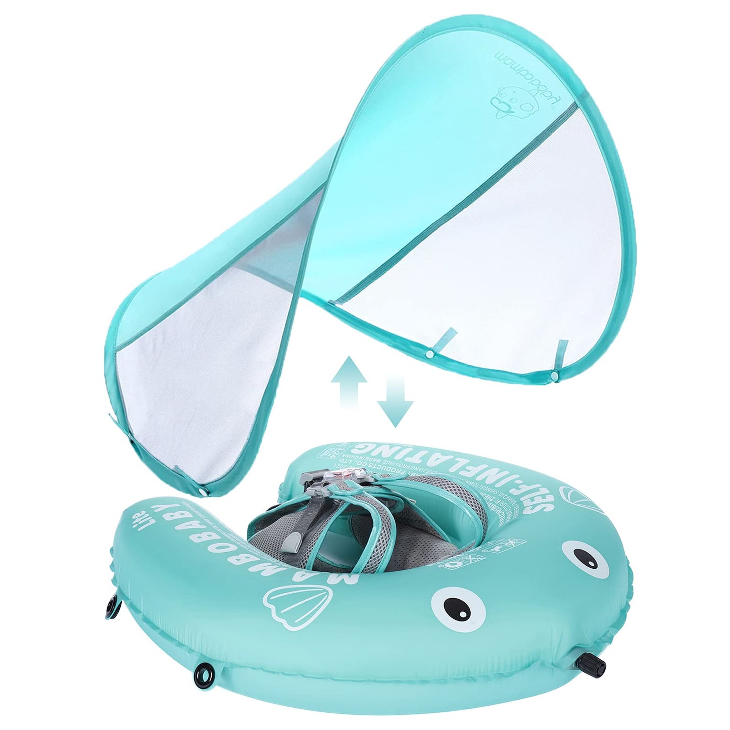 HECCEI Mambobaby Newest Compressible Folding Baby Self-Inflating Float with Sun Canopy – Green