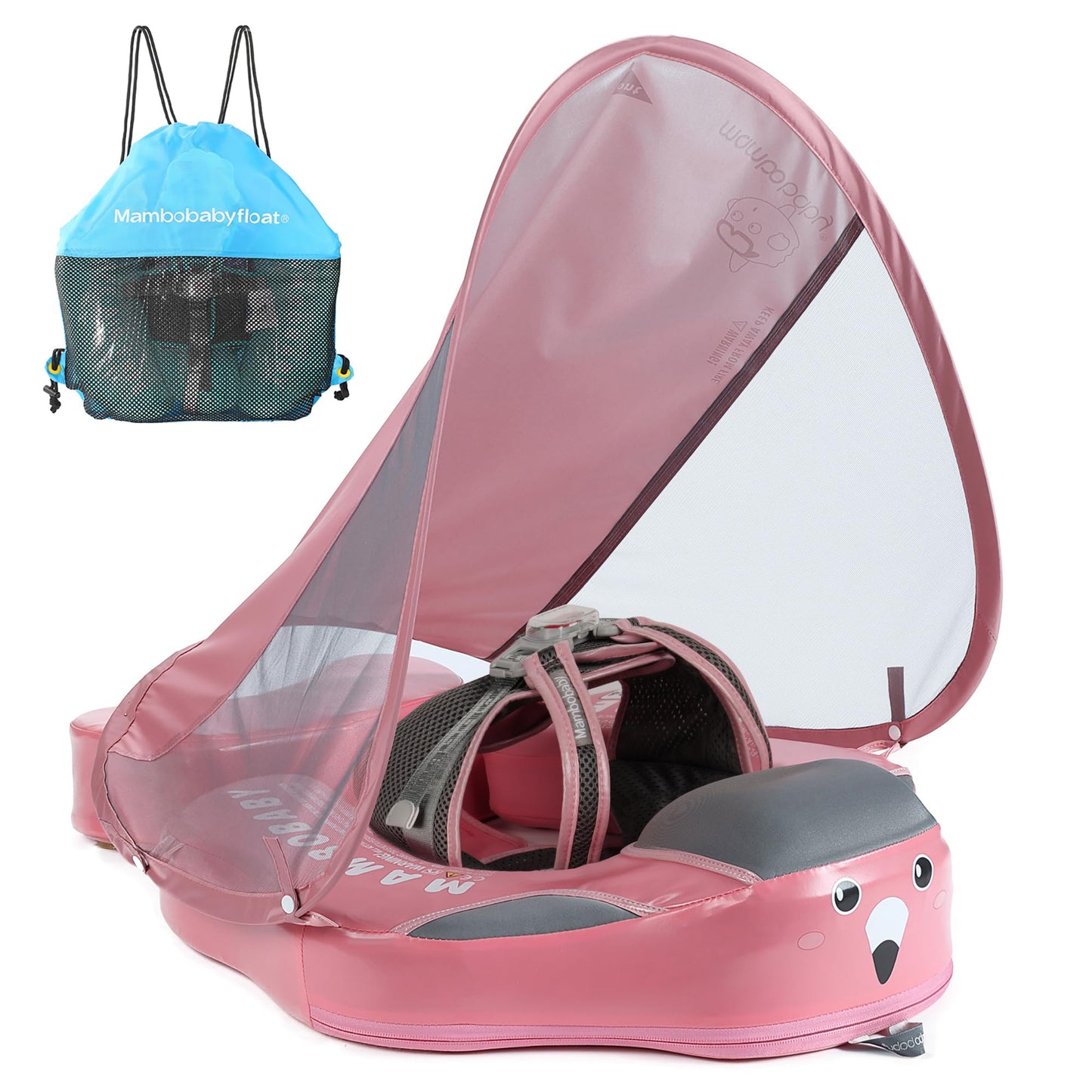 HECCEI Mambobaby Float Add Tail with Canopy – Deluxe Pink Baby Swim Float