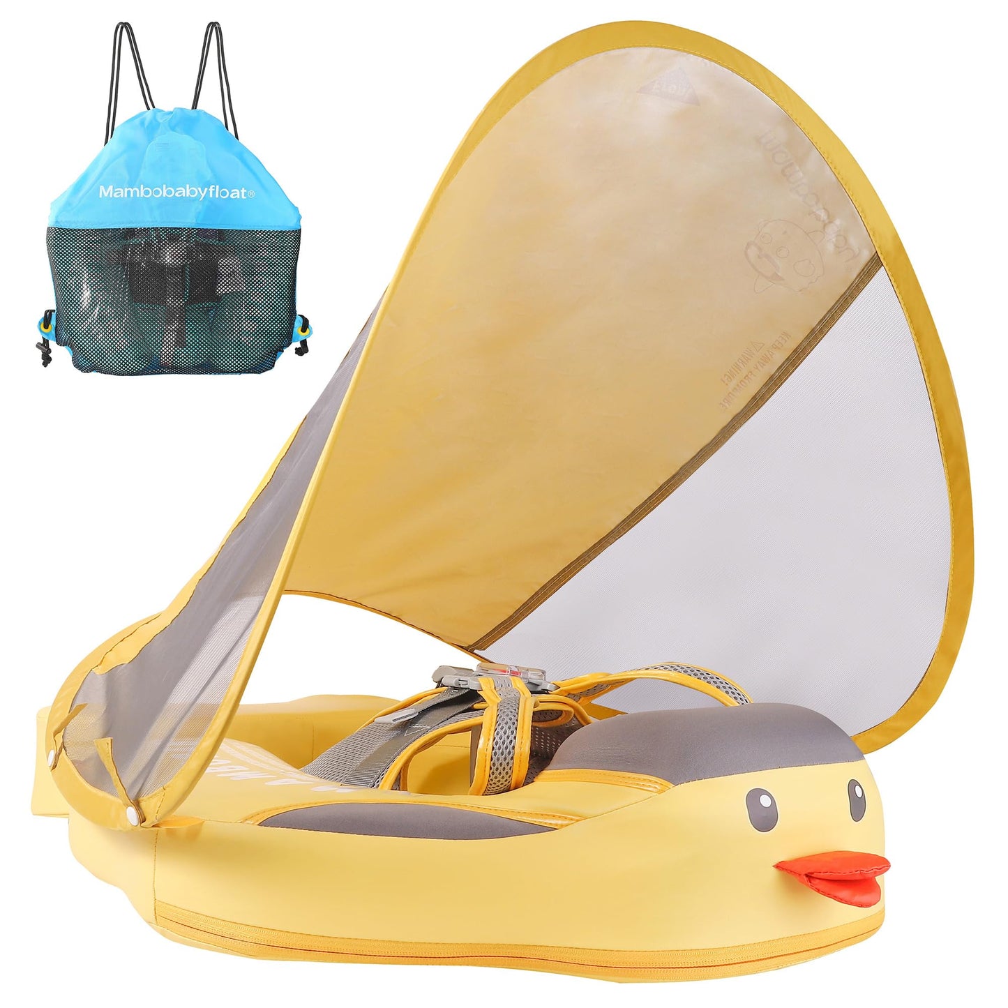 HECCEI Mambobaby Float Add Tail Baby Swim Float with Canopy – Non-Inflatable, Soft Leather, Special Edition Yellow