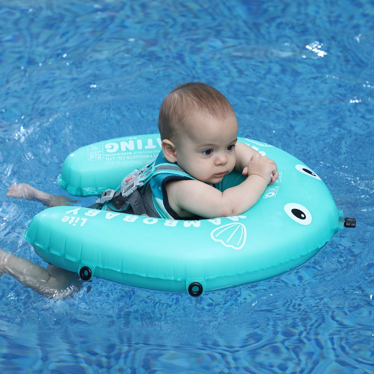 HECCEI Mambobaby Float – Self-Inflating Baby Swim Float with Canopy (Pink)
