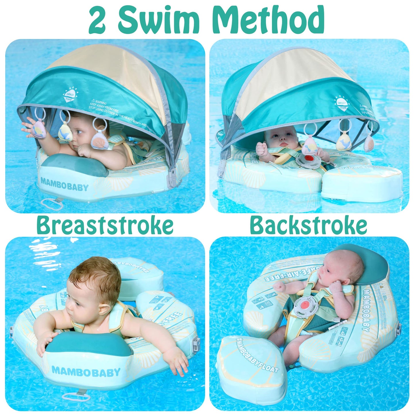 HECCEI Mambobaby Float Add Tail with Canopy – Infant Swim Trainer (Shell Green)