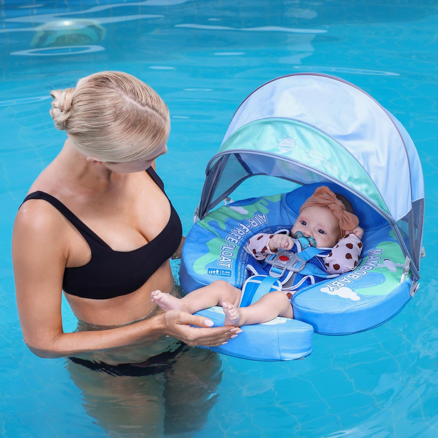 HECCEI Mambobaby Float Upgrade with Tail and Canopy – Infant Swim Ring (Blue Earth)