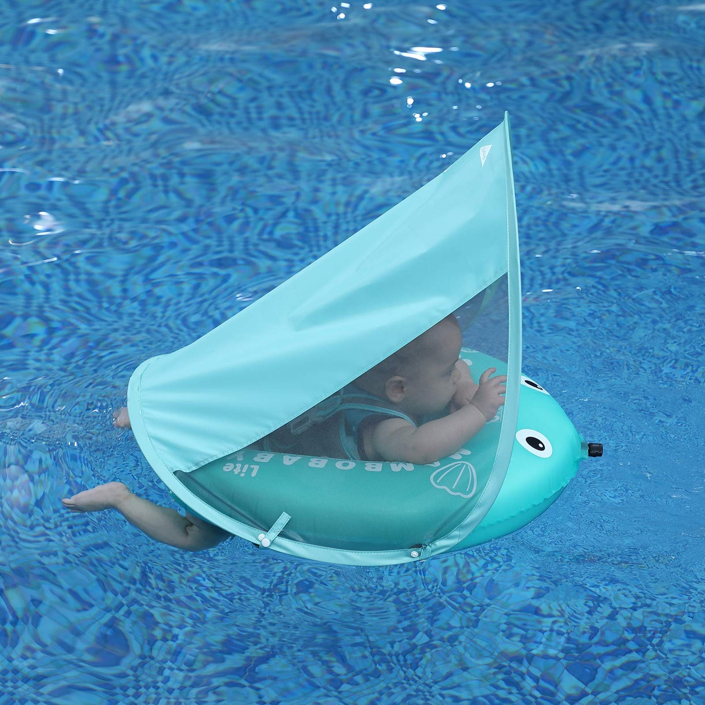 HECCEI Mambobaby Float – Self-Inflating Baby Swim Float with Canopy (Pink)
