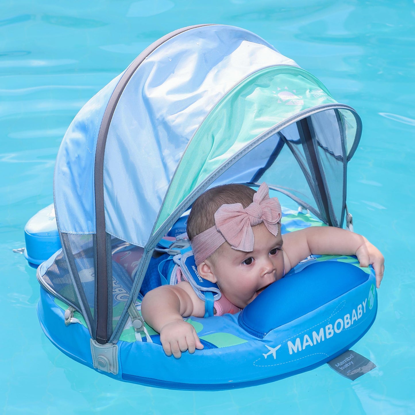 HECCEI Mambobaby Float Upgrade with Tail and Canopy – Infant Swim Ring (Blue Earth)