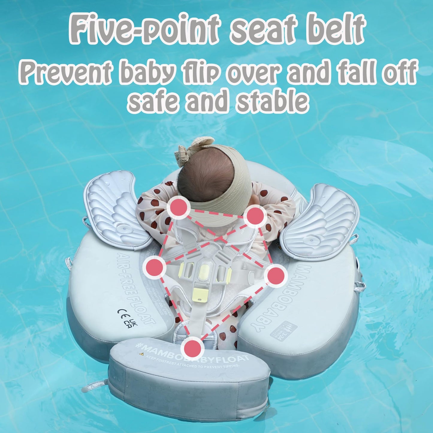 HECCEI Mambobaby Float with Removable Tail & Canopy — Non-Inflatable Baby Swim Float, Soft Leather, Global Limited Edition Silver