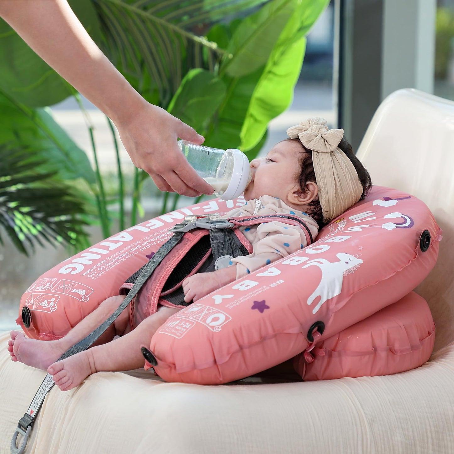 HECCEI Mambobaby Float Bed: Self-Inflating Baby Pool Float with Canopy – Portable Folding Baby Lounger