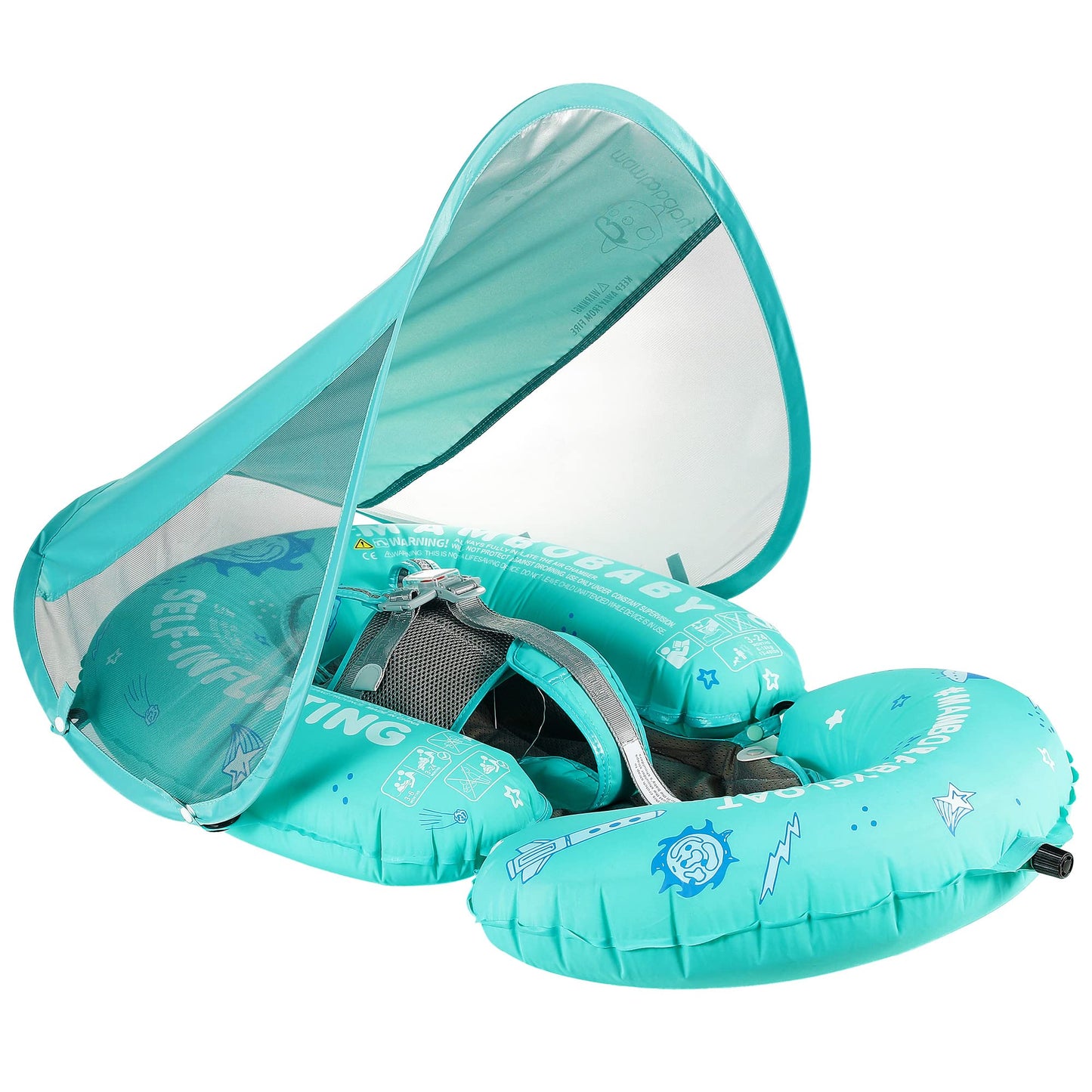 HECCEI Mambobaby Float Bed Self-Inflating Baby Pool Float with Canopy (Limited Edition Green)