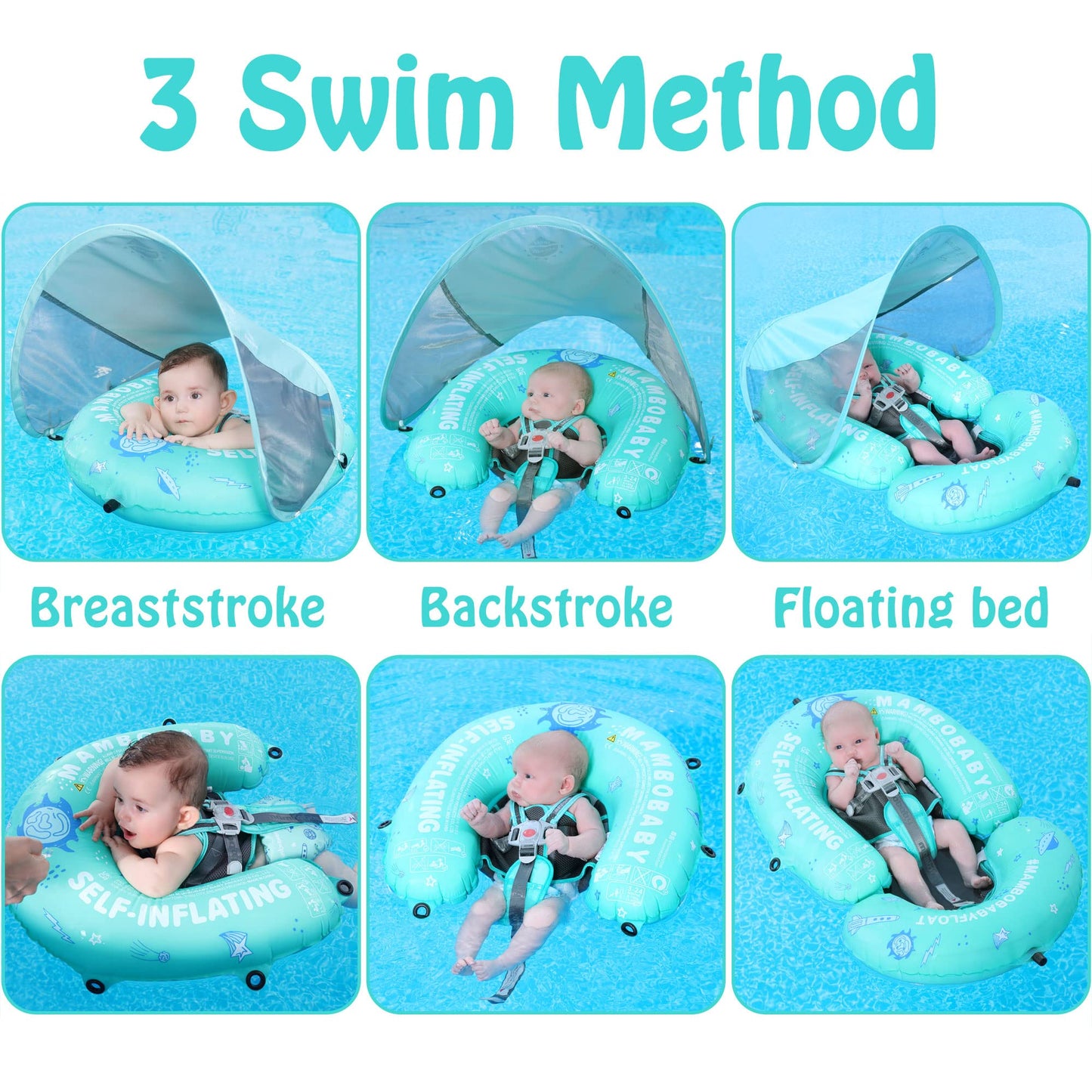 HECCEI Mambobaby Float Bed Self-Inflating Baby Pool Float with Canopy (Limited Edition Green)