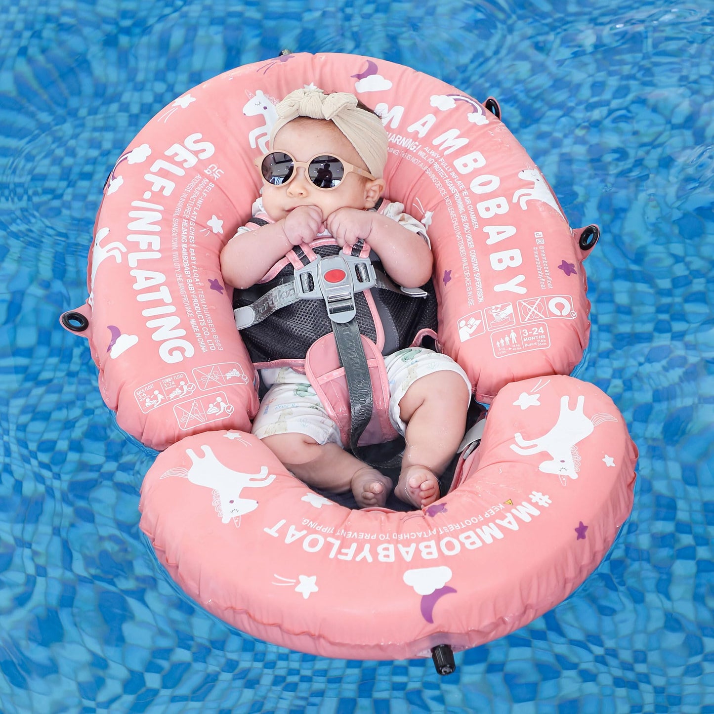HECCEI Mambobaby Float Bed: Self-Inflating Baby Pool Float with Canopy – Portable Folding Baby Lounger