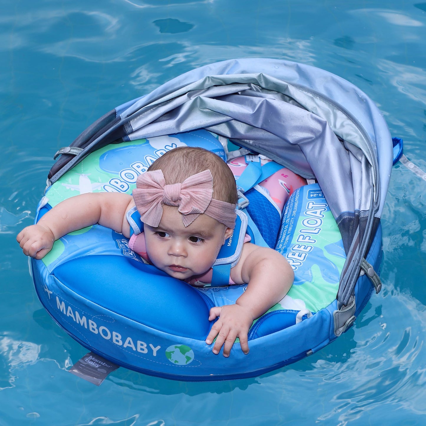 HECCEI Mambobaby Float Upgrade with Tail and Canopy – Infant Swim Ring (Blue Earth)