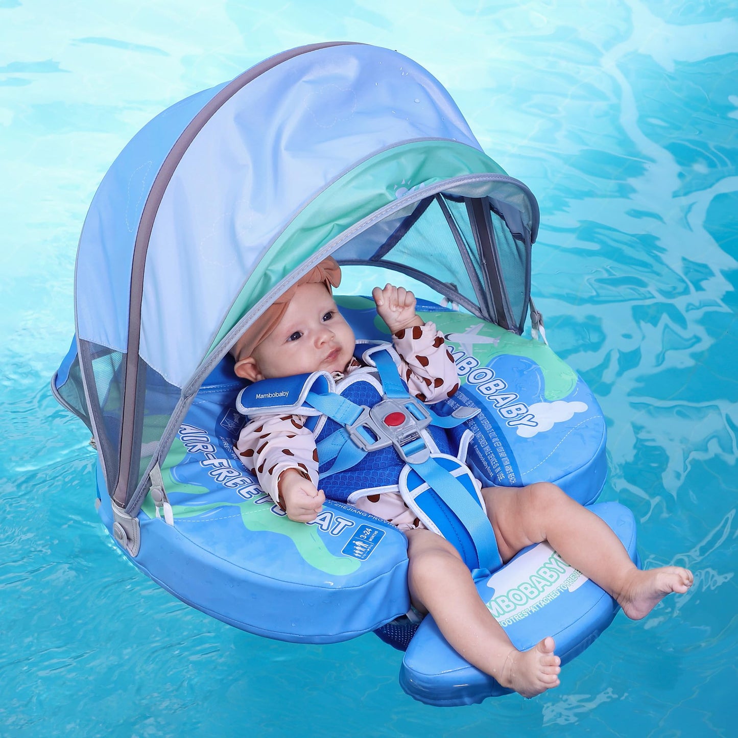 HECCEI Mambobaby Float Upgrade with Tail and Canopy – Infant Swim Ring (Blue Earth)