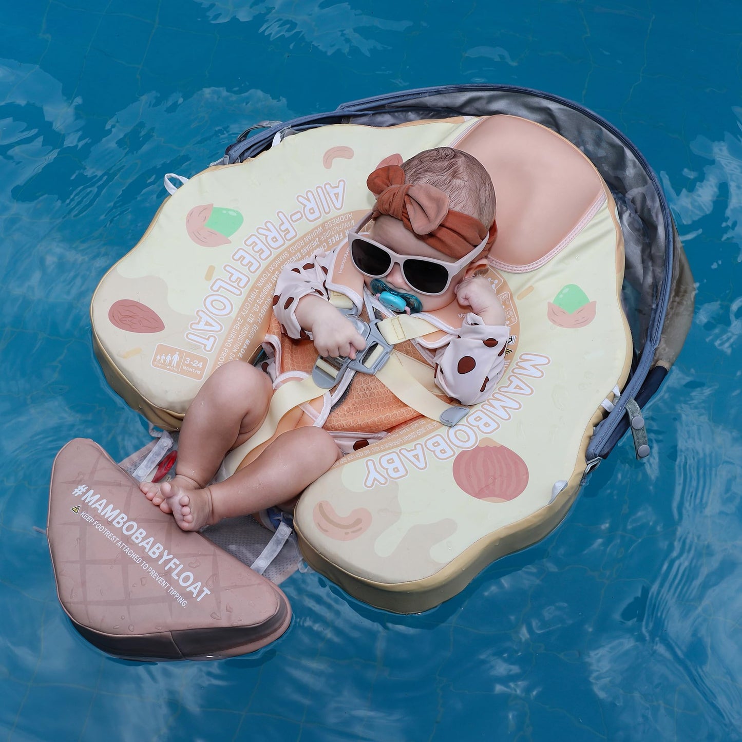 HECCEI Mambobaby Float Add Tail Baby Swim Float with Canopy - Non-Inflatable Soft Leather, UPF50+ Yellow (Limited Edition)