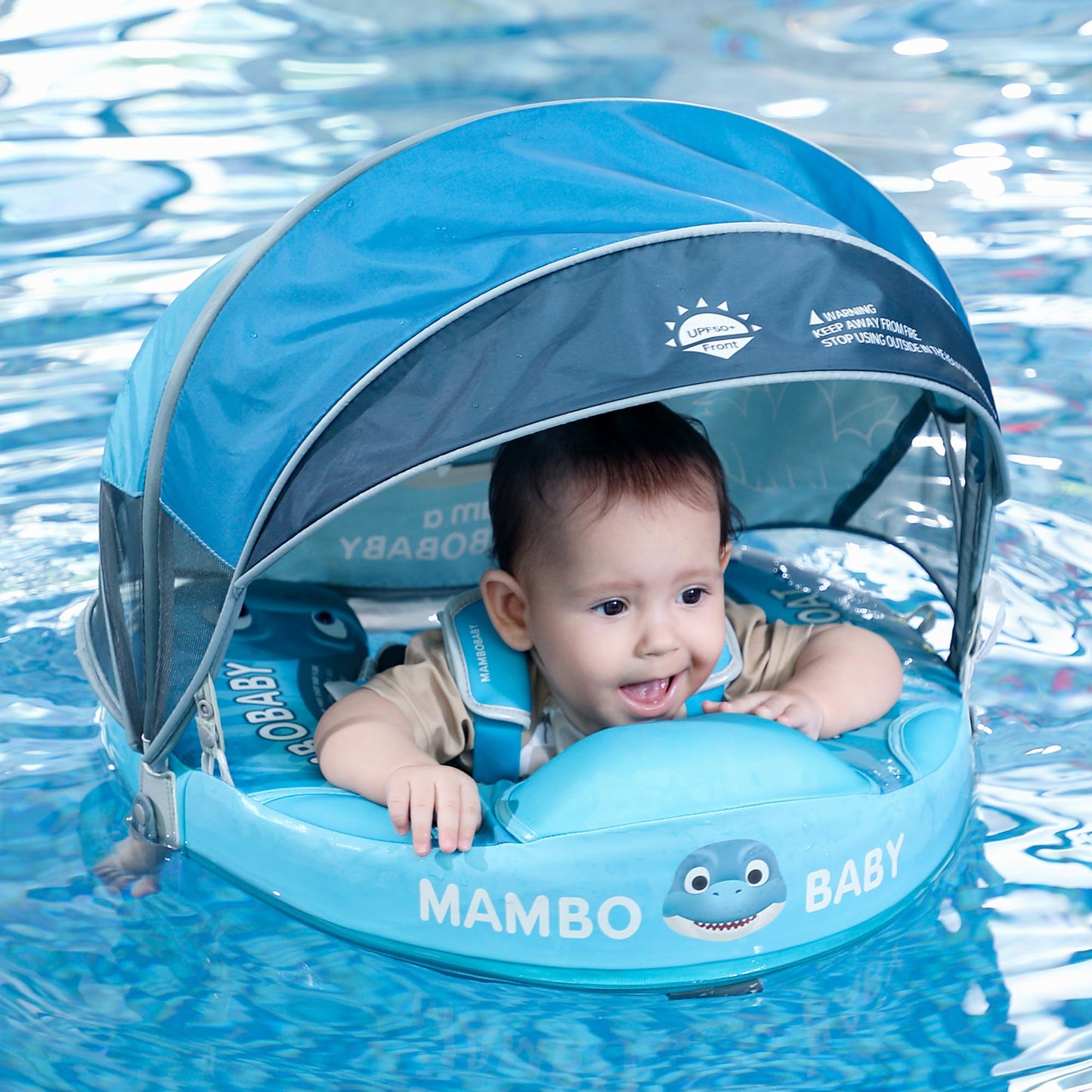 HECCEI Mambobaby Float with Tail & Canopy - Dinosaur Baby Swim Trainer (3–24 Months)