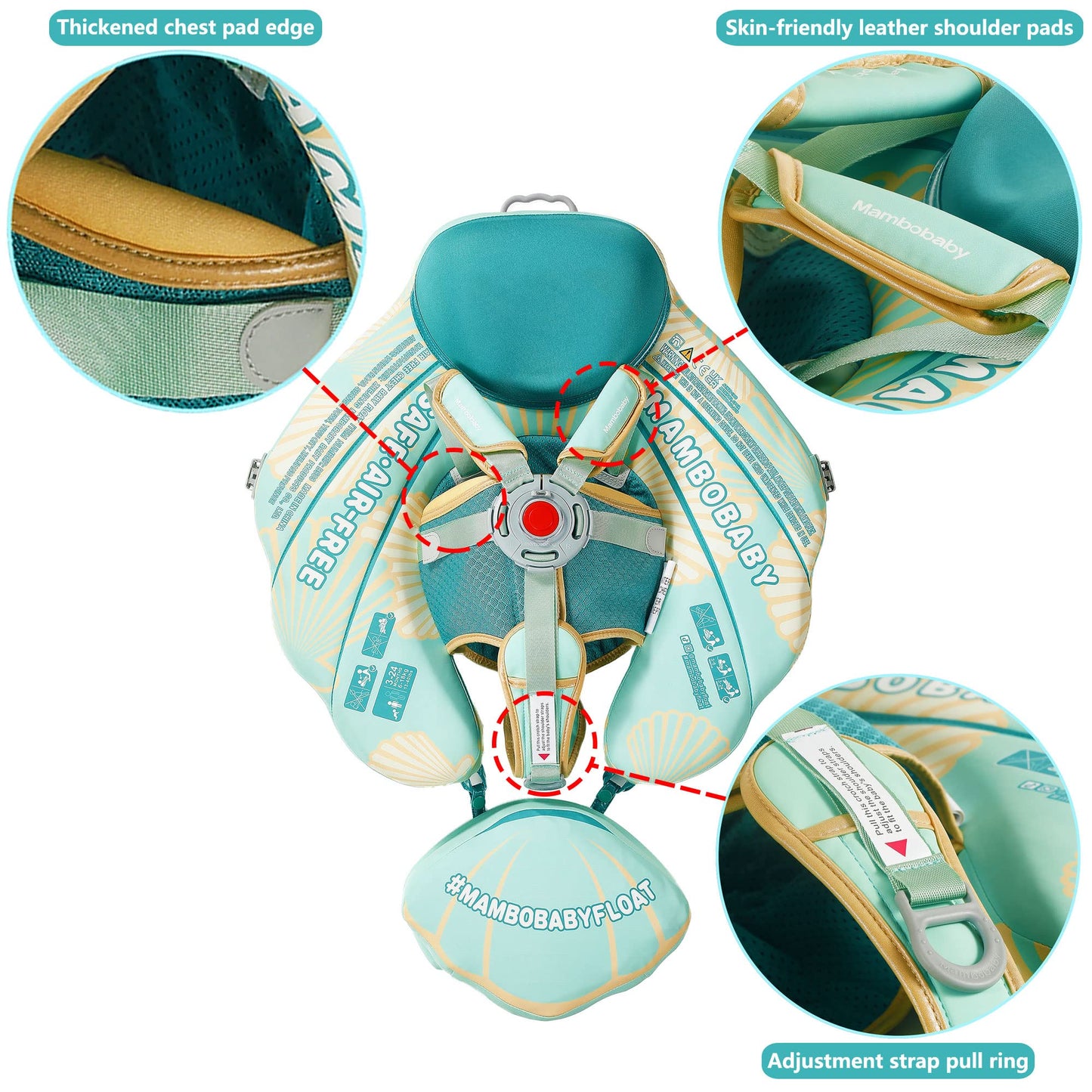 HECCEI Mambobaby Float Add Tail with Canopy – Infant Swim Trainer (Shell Green)