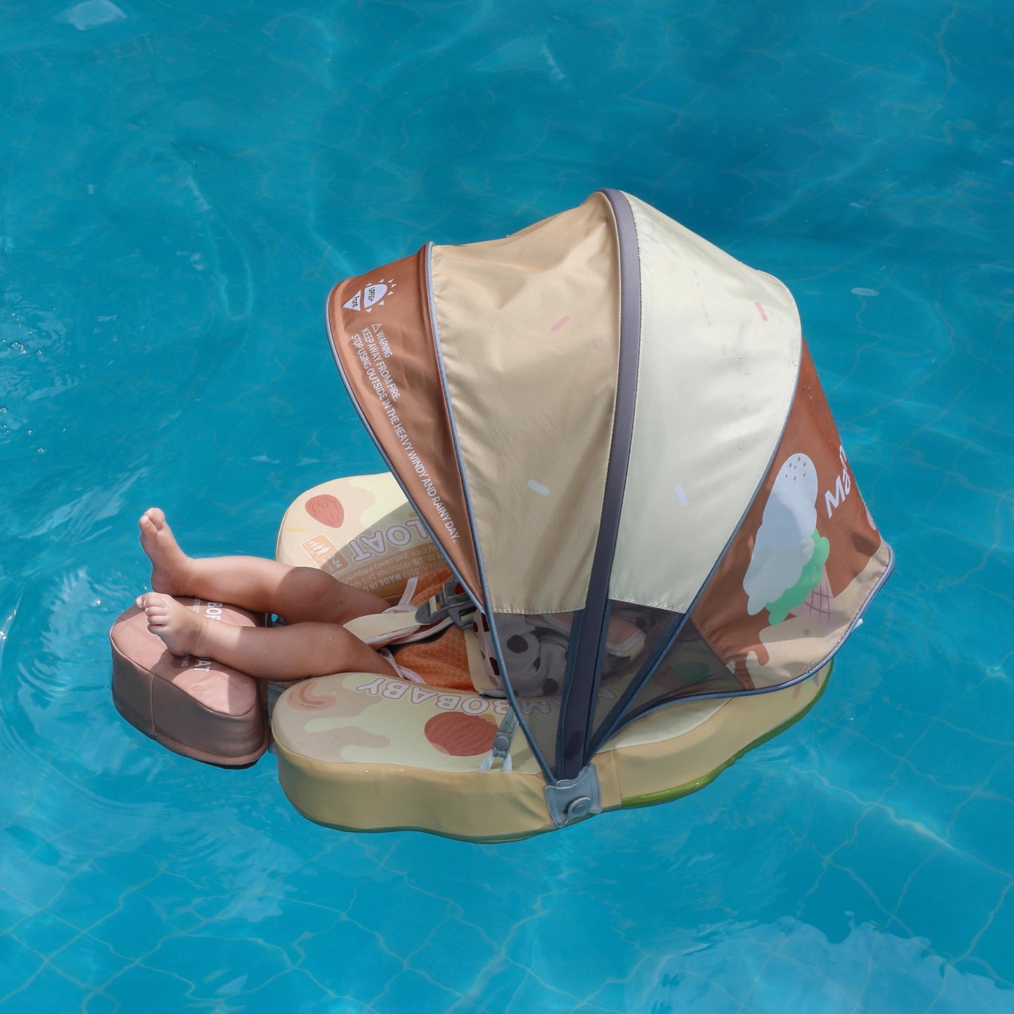 HECCEI Mambobaby Float Add Tail Baby Swim Float with Canopy - Non-Inflatable Soft Leather, UPF50+ Yellow (Limited Edition)