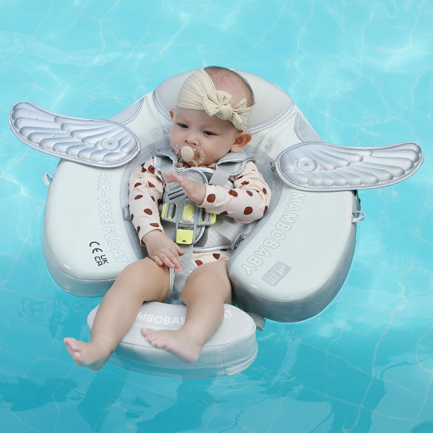 HECCEI Mambobaby Float with Removable Tail & Canopy — Non-Inflatable Baby Swim Float, Soft Leather, Global Limited Edition Silver