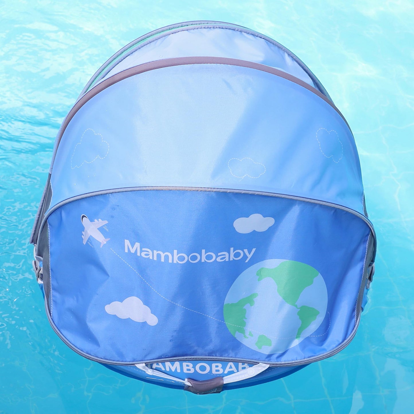 HECCEI Mambobaby Float Upgrade with Tail and Canopy – Infant Swim Ring (Blue Earth)